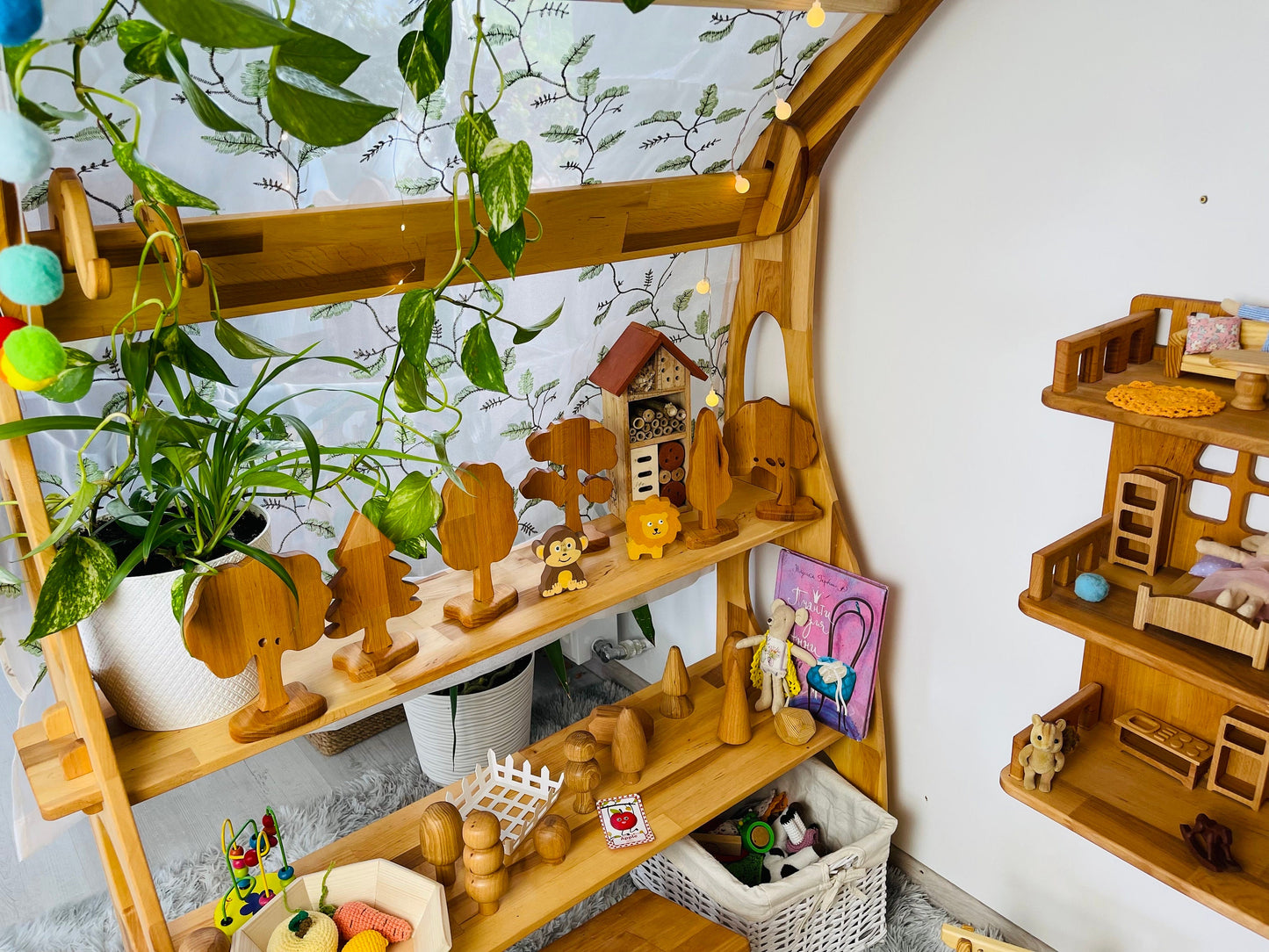 Botanical Oak Leaves Fabric Embroidered Waldorf Green Spring Canopy for Playstands Christmas Kids Birthday gift Scarf playhouse Montessori