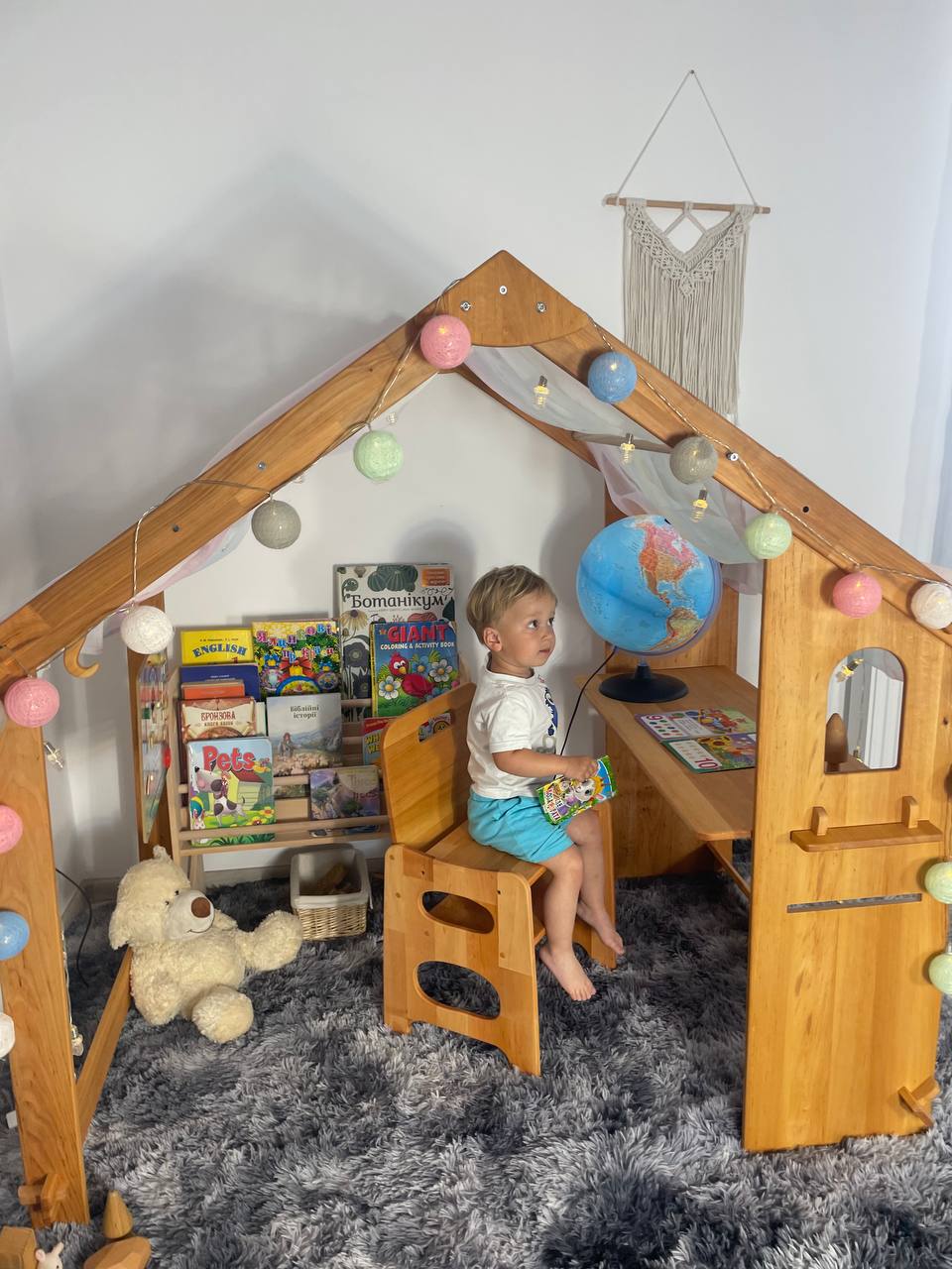 Montessori teepee bed frame furniture Two-Sided Open Frame Wooden Playhouse Space-Saving Design for Under-Bed Play