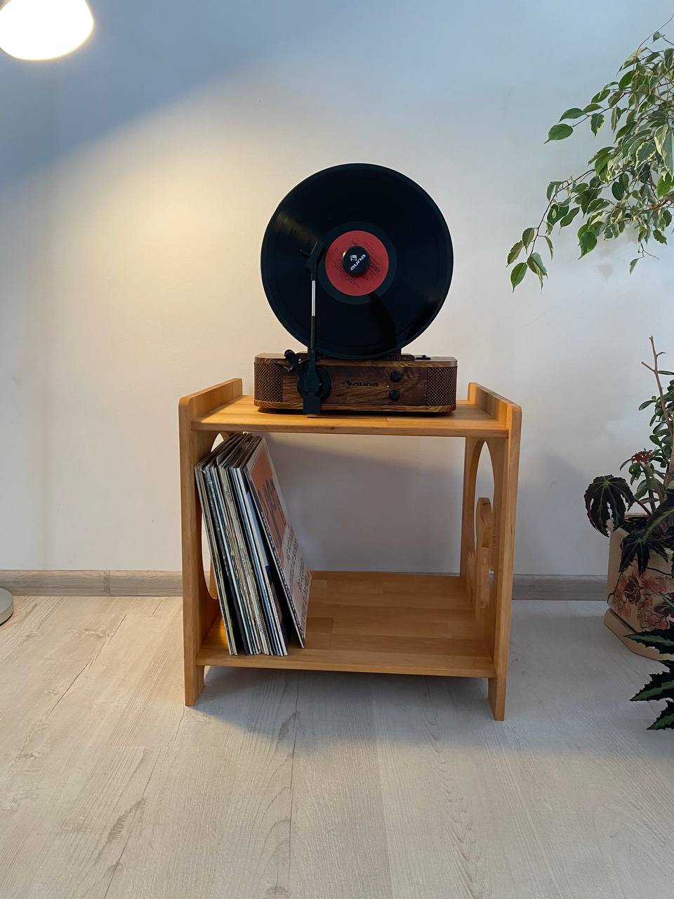 Light Brown Wooden Console Furniture Unique gifts Record Player Stand Vinyl Record Holder Storage Record Cabinet Table Turntable Station Display Media