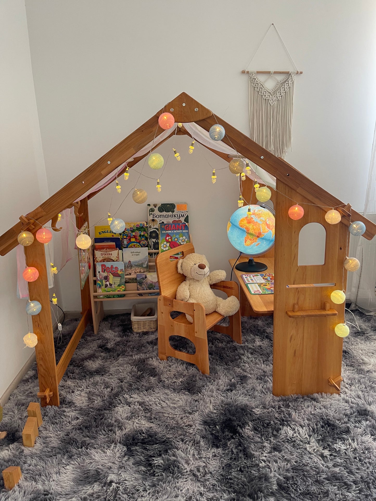 Montessori teepee bed frame furniture Two-Sided Open Frame Wooden Playhouse Space-Saving Design for Under-Bed Play