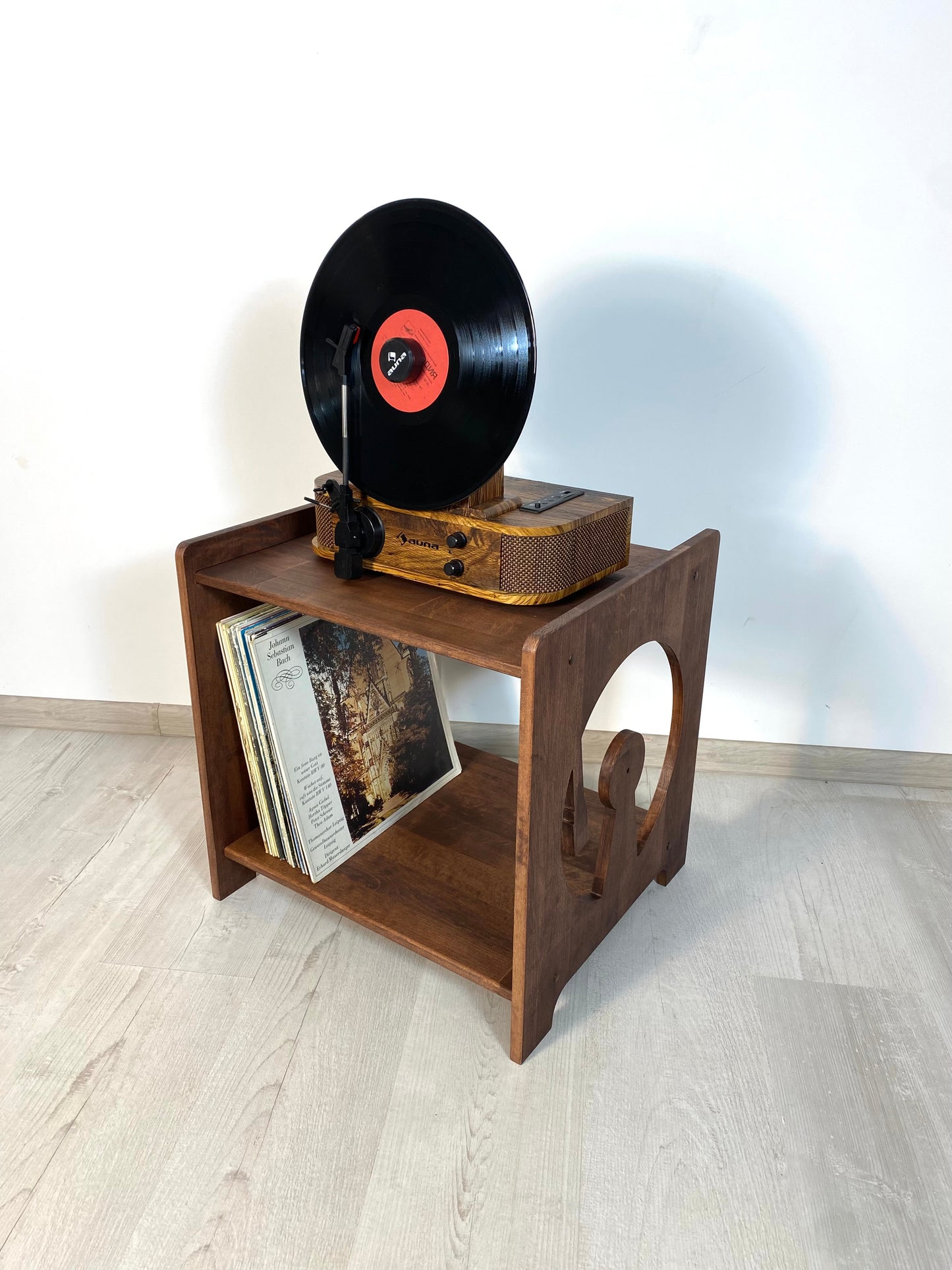 Light Brown Wooden Console Furniture Unique gifts Record Player Stand Vinyl Record Holder Storage Record Cabinet Table Turntable Station Display Media