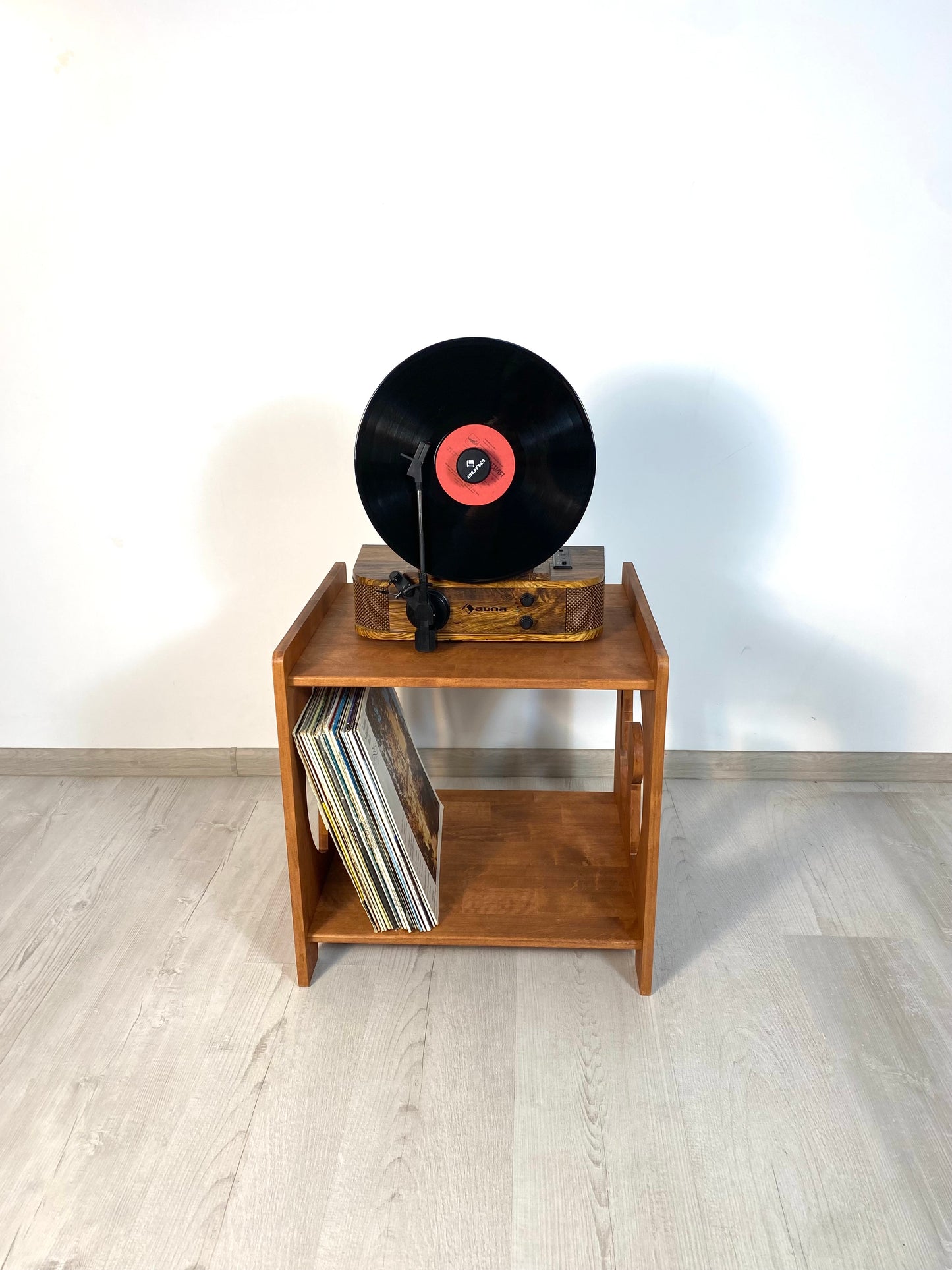 Light Brown Wooden Console Furniture Unique gifts Record Player Stand Vinyl Record Holder Storage Record Cabinet Table Turntable Station Display Media