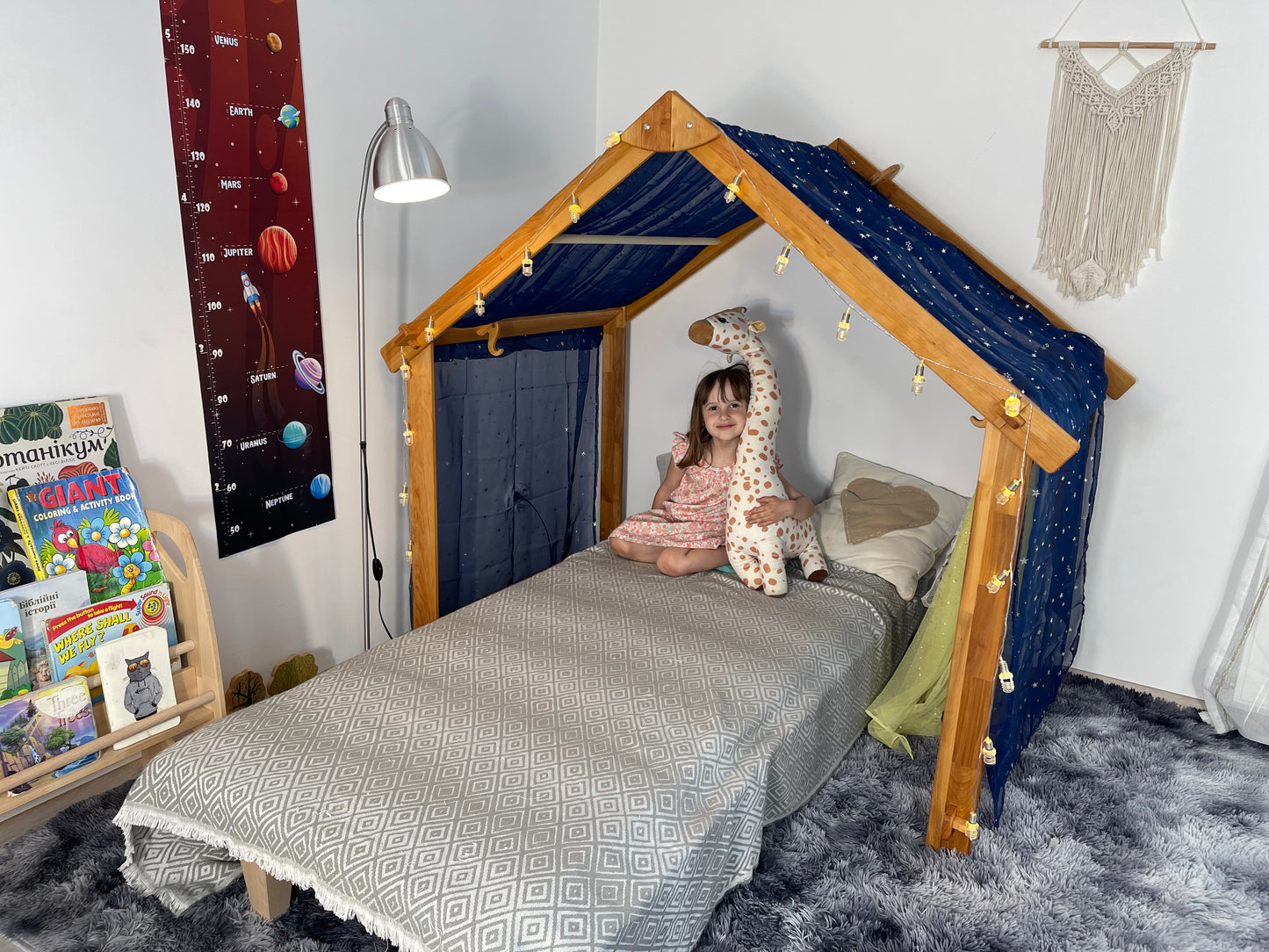 Montessori teepee bed frame furniture Two-Sided Open Frame Wooden Playhouse Space-Saving Design for Under-Bed Play