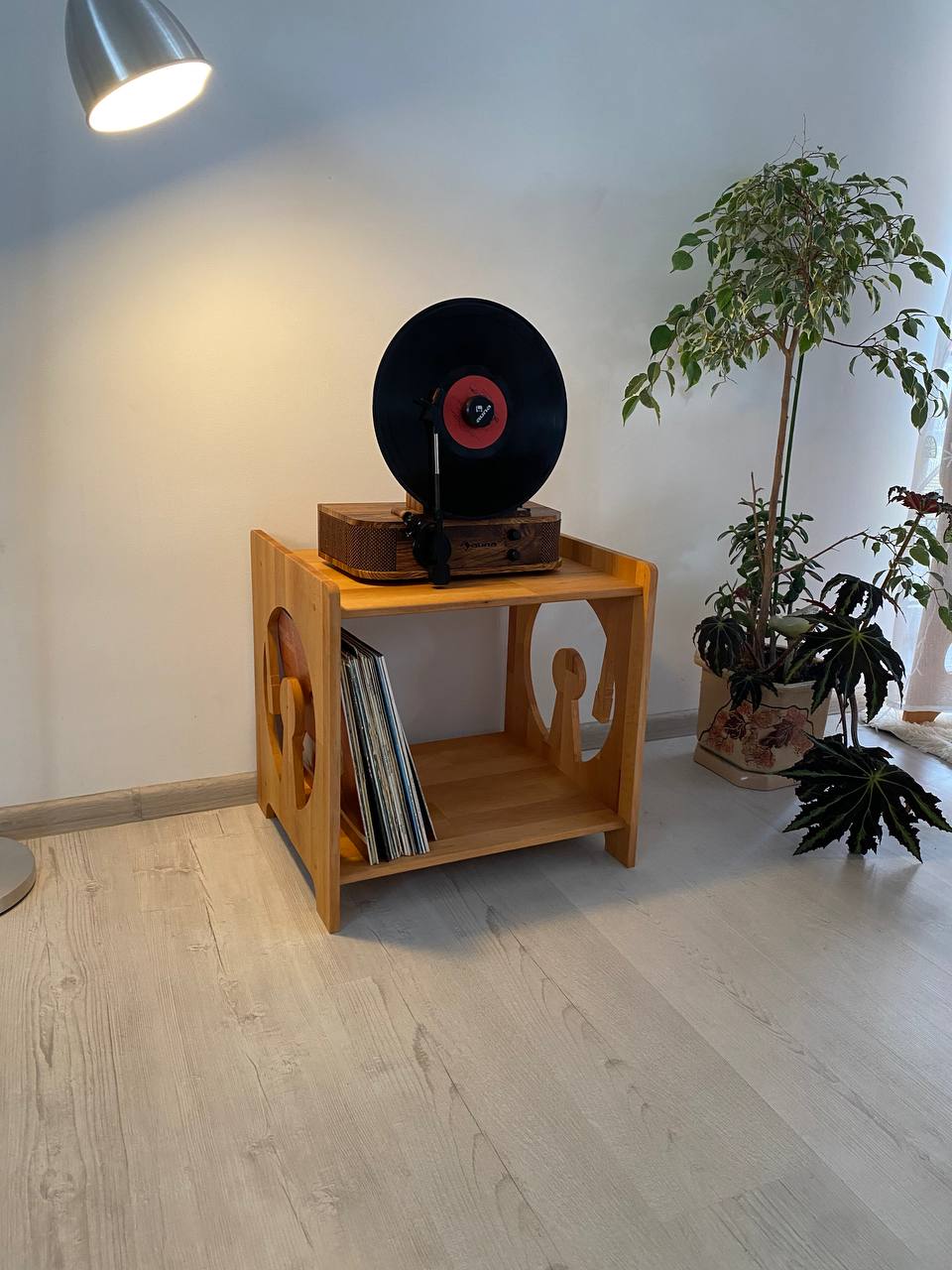 Light Brown Wooden Console Furniture Unique gifts Record Player Stand Vinyl Record Holder Storage Record Cabinet Table Turntable Station Display Media