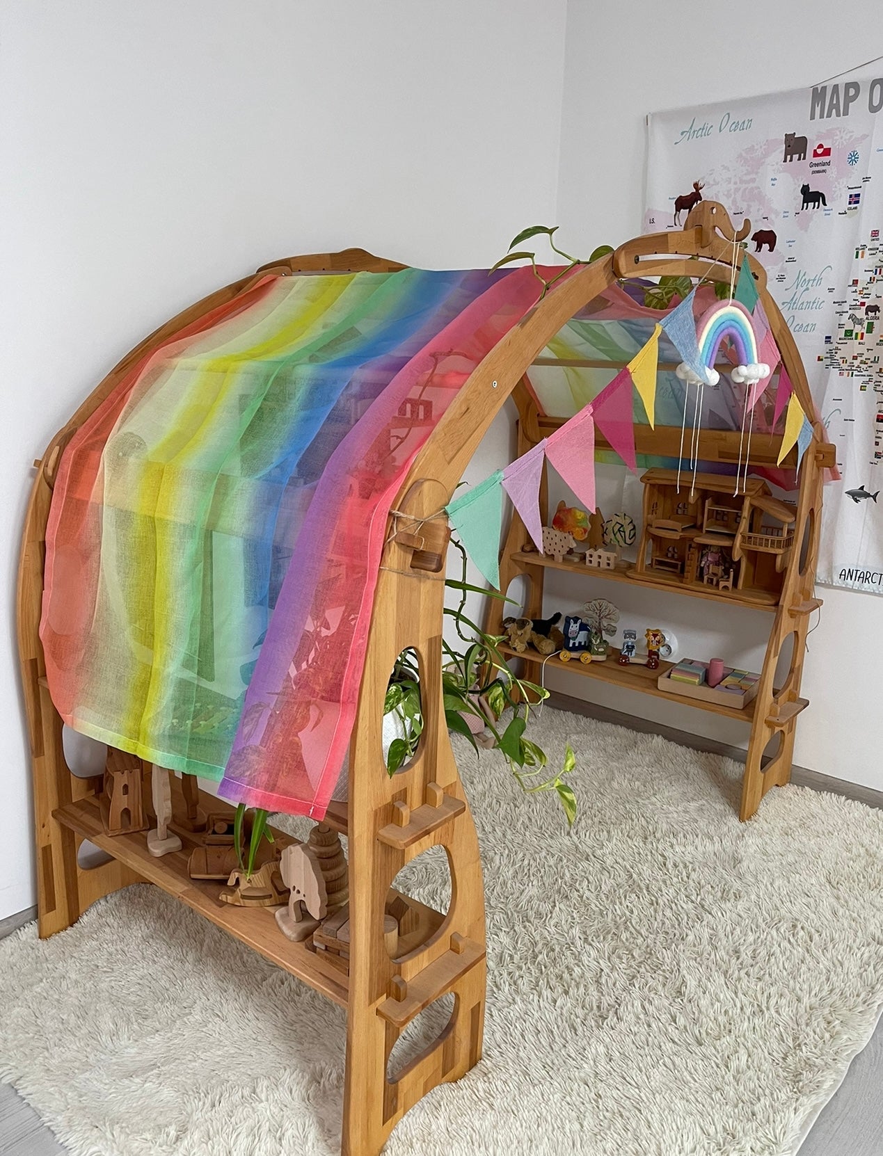 Rainbow fabric Large Playstand Canopy 1st Birthday gift Striped Scarf Waldorf Chiffon fabric Canopy for playhouse Montessori