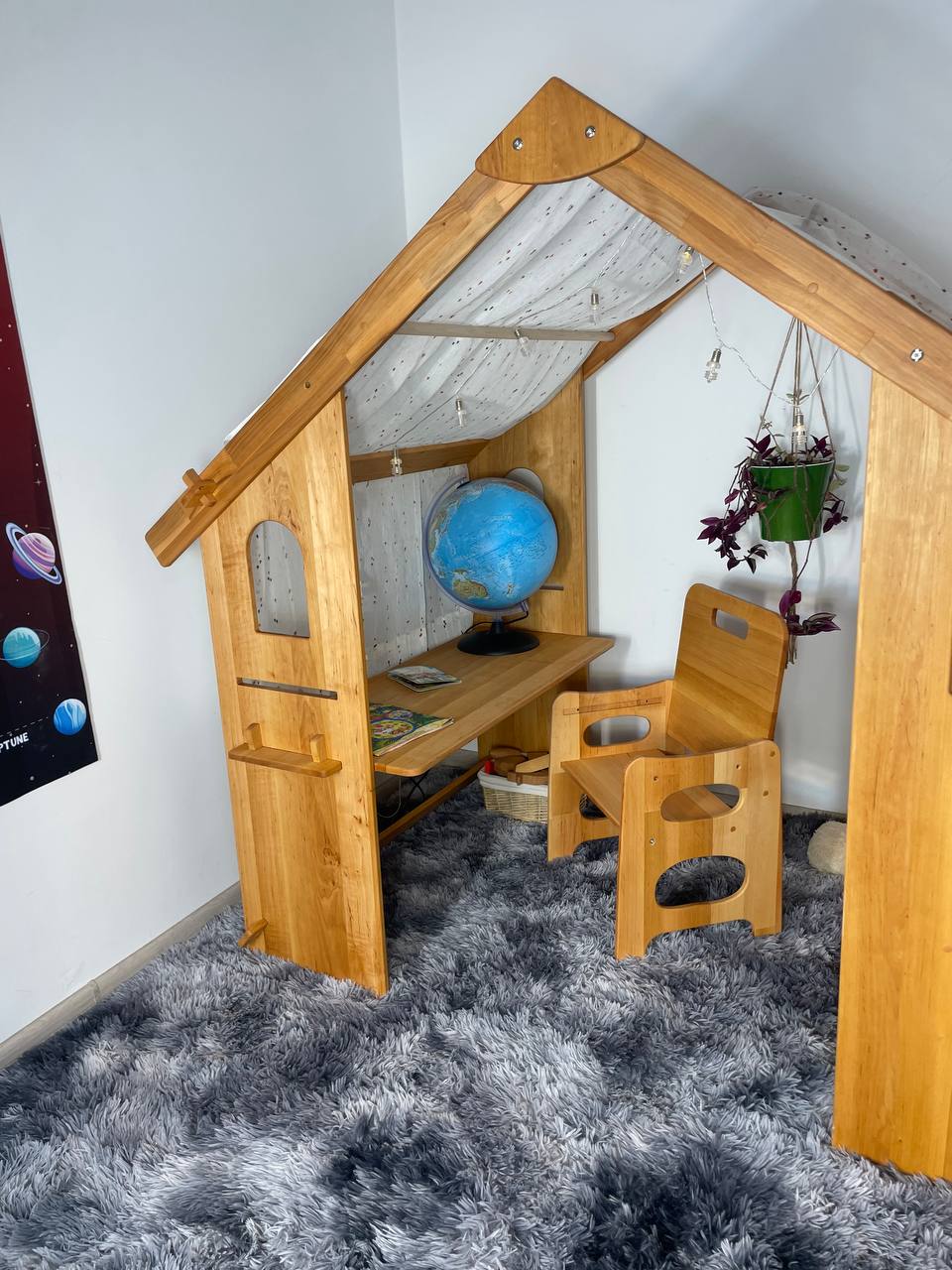 Montessori teepee bed frame furniture Two-Sided Open Frame Wooden Playhouse Space-Saving Design for Under-Bed Play