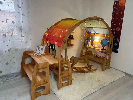 Waldorf Playstand with desk Christmas Kids Gifts 1st Birthday Playtent Indoor Playground Wooden Shelf playhouse Kid Store Foldable Lemonade Montessori