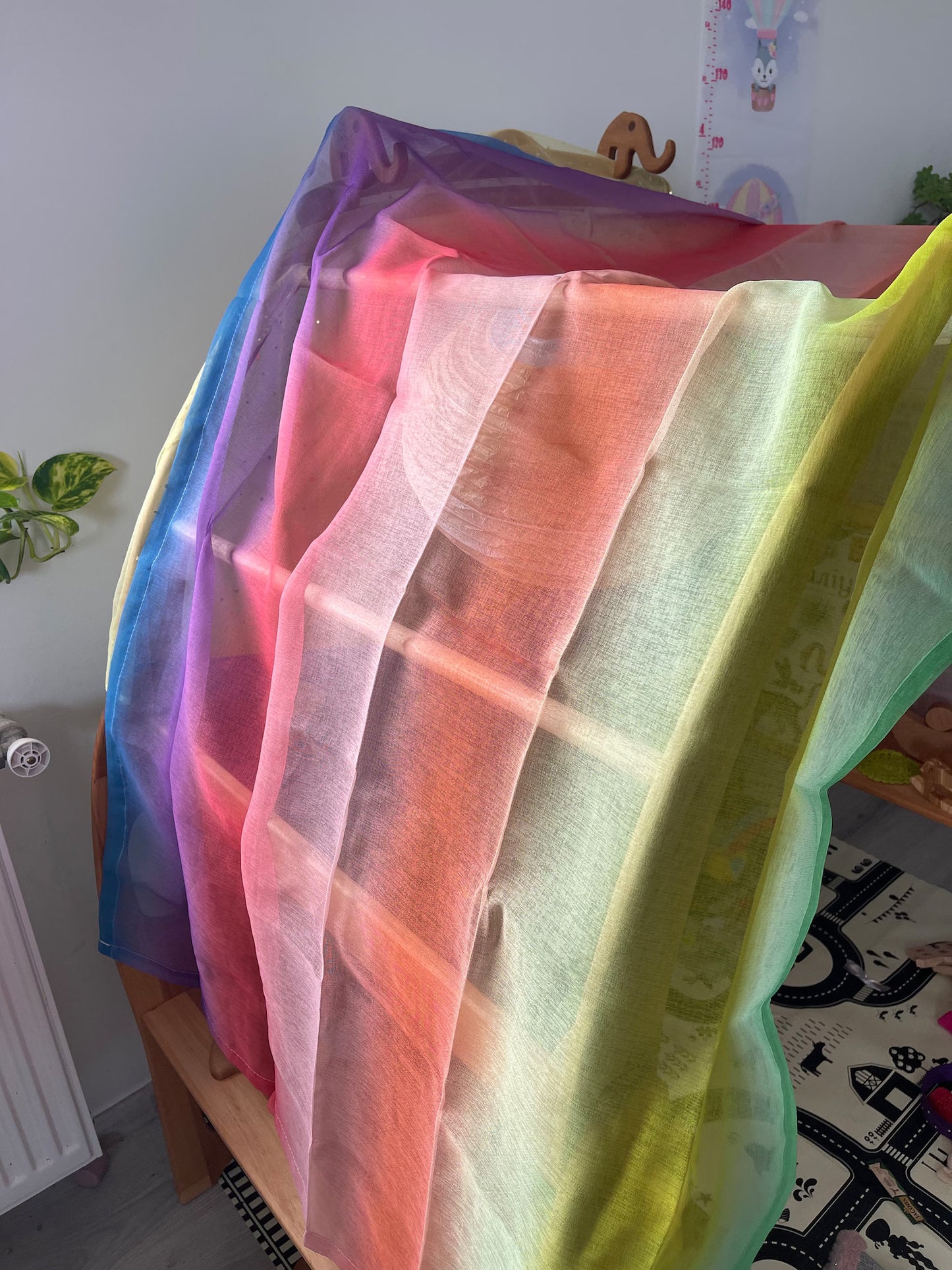 Rainbow fabric Large Playstand Canopy 1st Birthday gift Striped Scarf Waldorf Chiffon fabric Canopy for playhouse Montessori