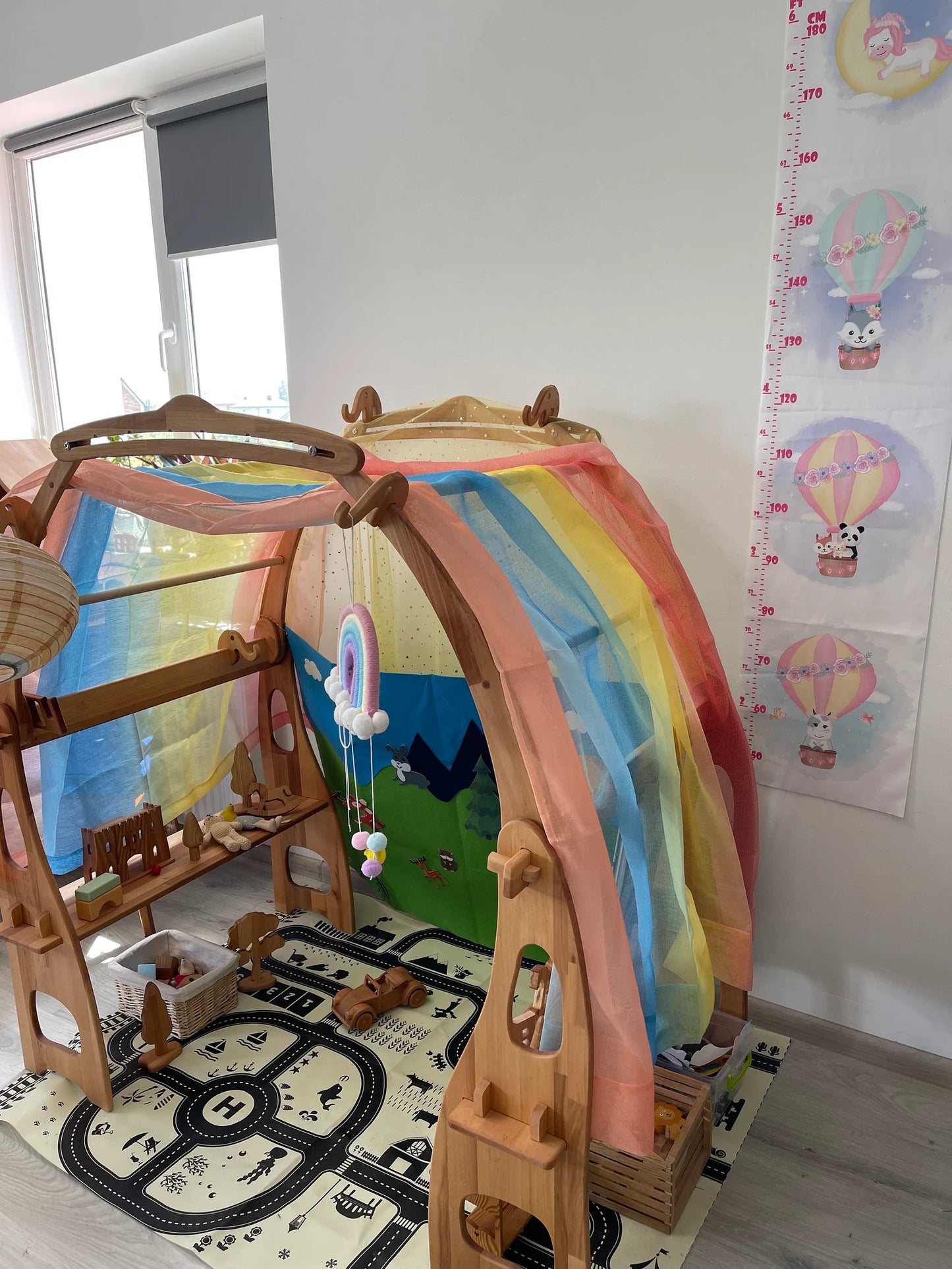 Rainbow fabric Large Playstand Canopy 1st Birthday gift Striped Scarf Waldorf Chiffon fabric Canopy for playhouse Montessori