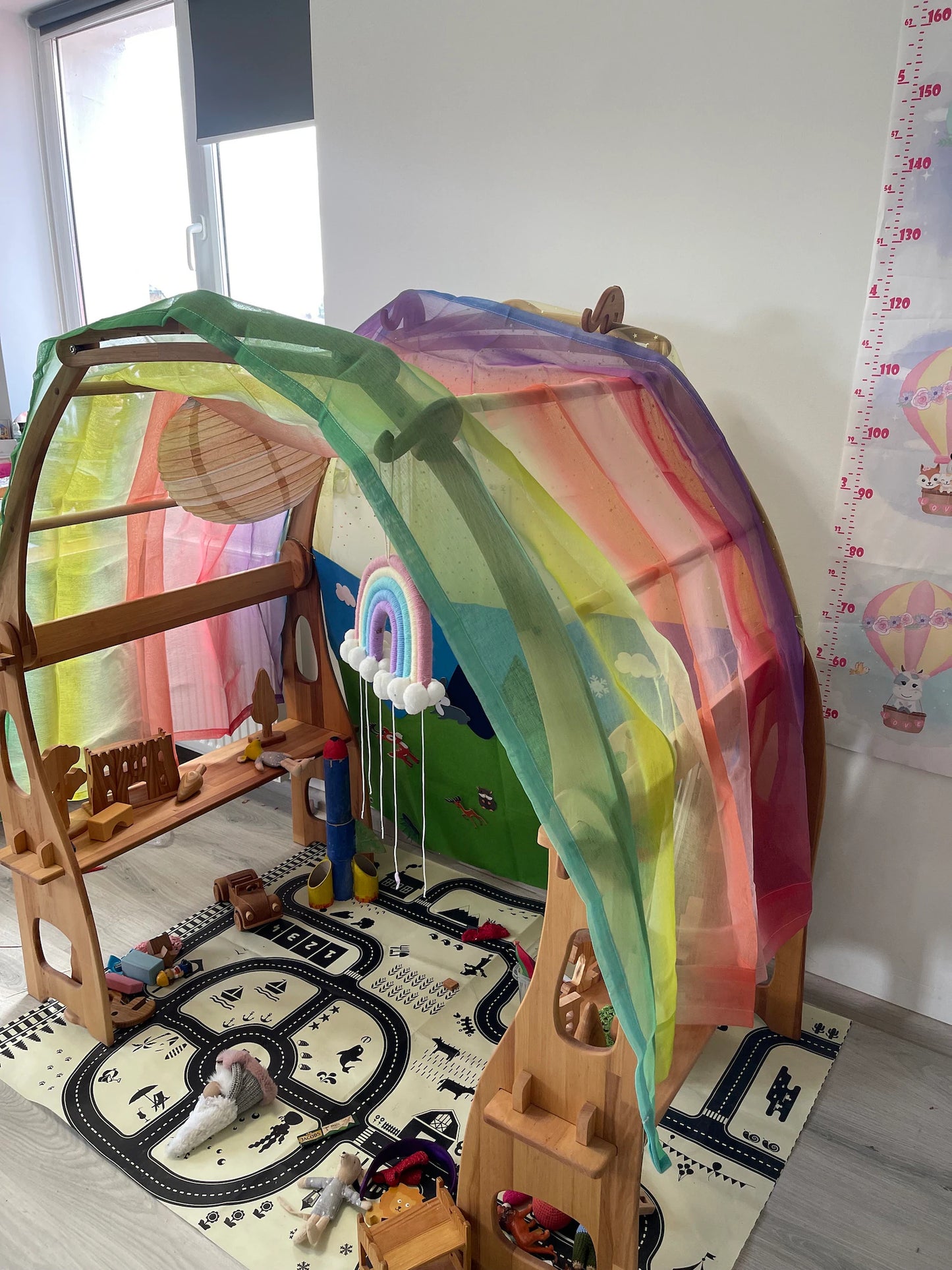 Rainbow fabric Large Playstand Canopy 1st Birthday gift Striped Scarf Waldorf Chiffon fabric Canopy for playhouse Montessori