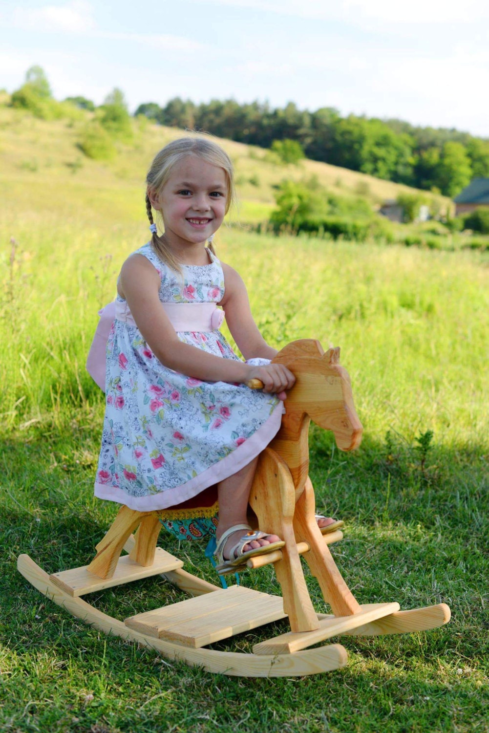 Wooden Rocking Horse Gift for kid Montessori waldorf Personalized Classic Toy Ride On Rocking Toy Wooden carving Education