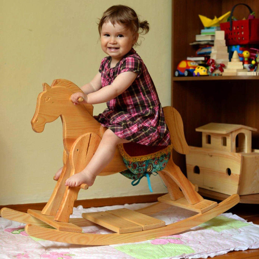 Wooden Rocking Horse Gift for kid Montessori waldorf Personalized Classic Toy Ride On Rocking Toy Wooden carving Education