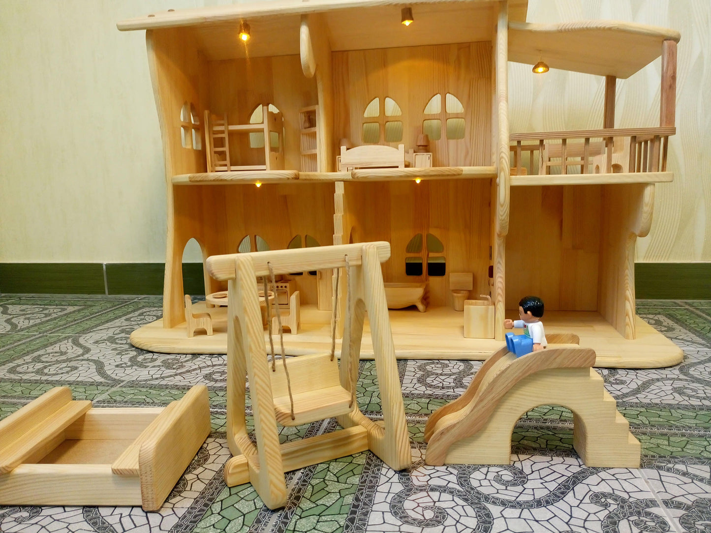 Maileg Furniture Dollhouse montessori Wooden toy set of sandbox swing slide Christmas Kids Gifts Birthday dollhouse waldorf