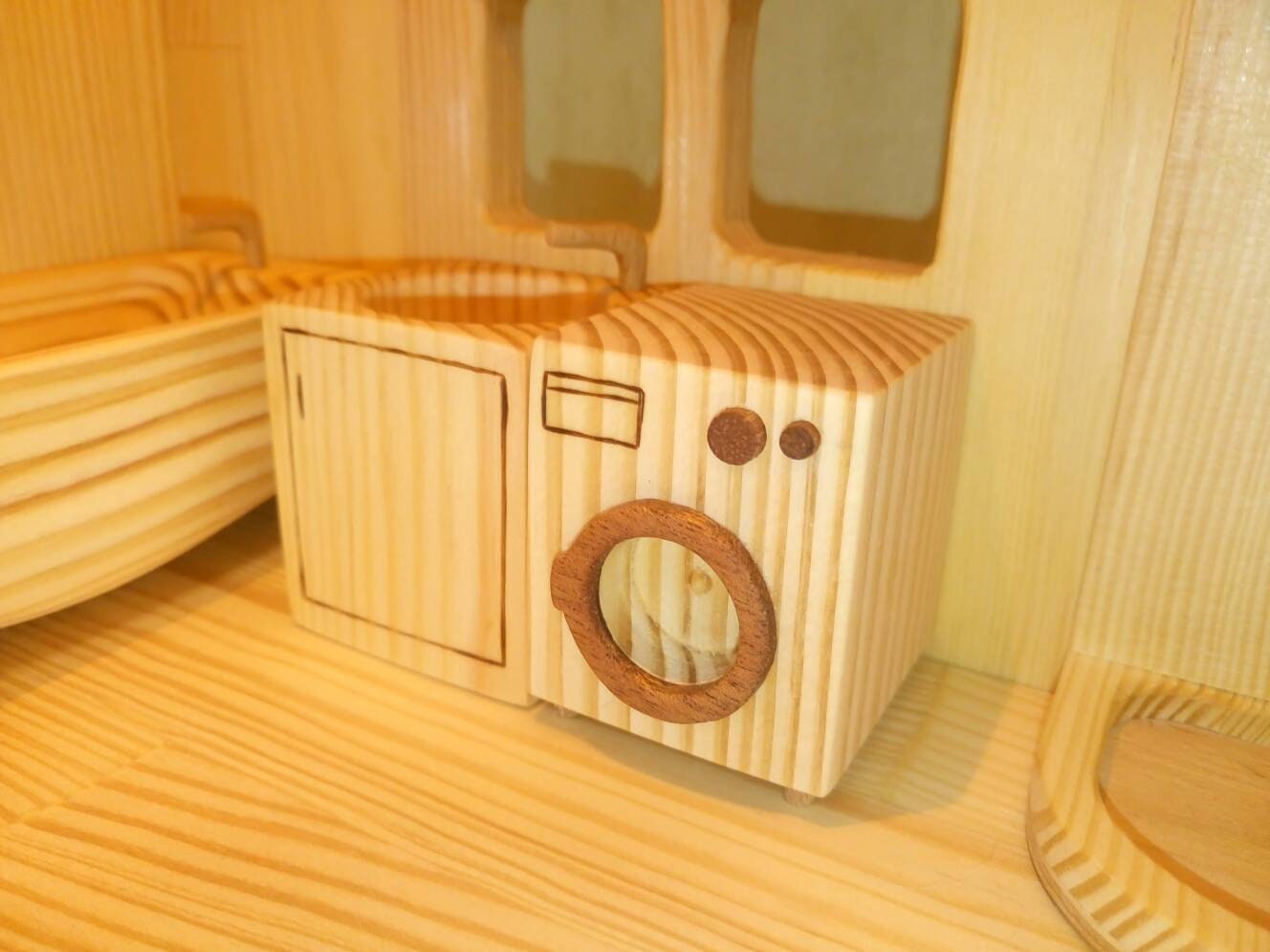 Wooden dollhouse washing machine Christmas Kids Gifts 1st Birthday Montessori waldorf toy furniture Wooden eco toys Dollhouse furniture