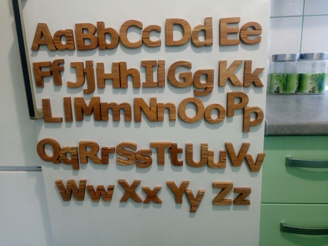 Wooden ABC with Magnets, 1st Birthday gift, Letters Height Uppercase 6cm/2.4inches lowercase 4.3cm/1.7inches, Edusation  eco toy