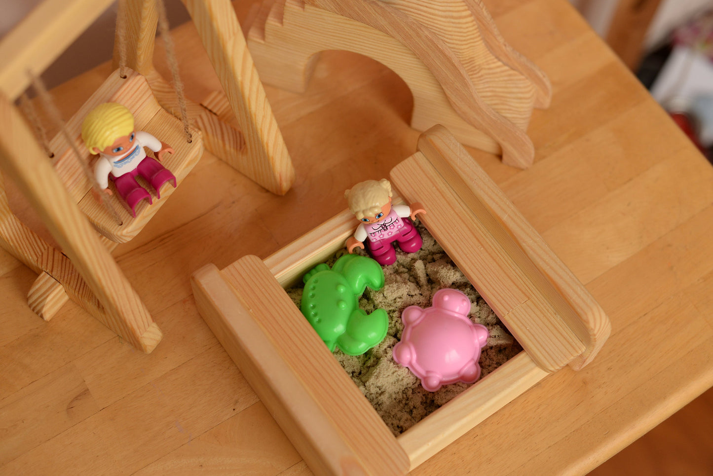 Maileg Furniture Dollhouse montessori Wooden toy set of sandbox swing slide Christmas Kids Gifts Birthday dollhouse accessories waldorf