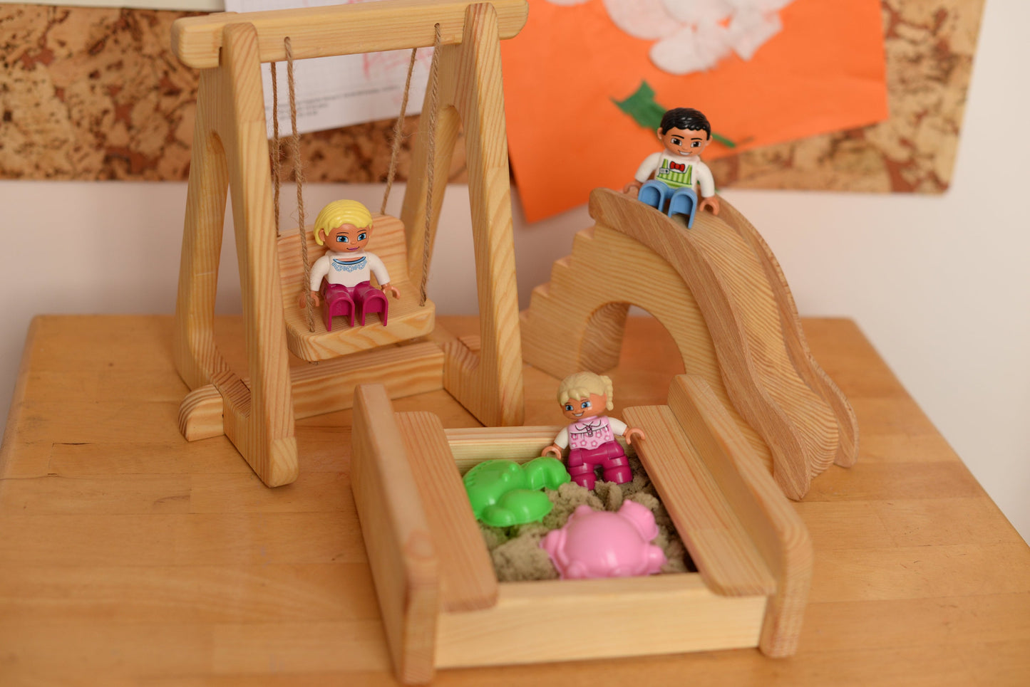 Maileg Furniture Dollhouse montessori Wooden toy set of sandbox swing slide Christmas Kids Gifts Birthday dollhouse accessories waldorf