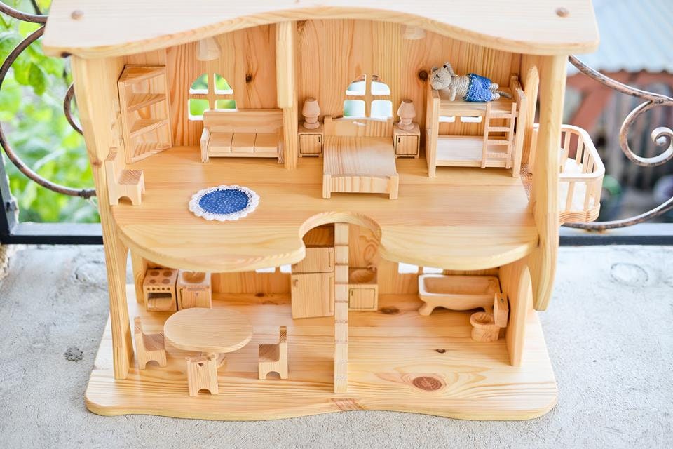 Wooden toy Furniture Dollhouse montessori couch Toy sofa Christmas kids gift 1st Birthday Niece waldorf toys Miniature furniture