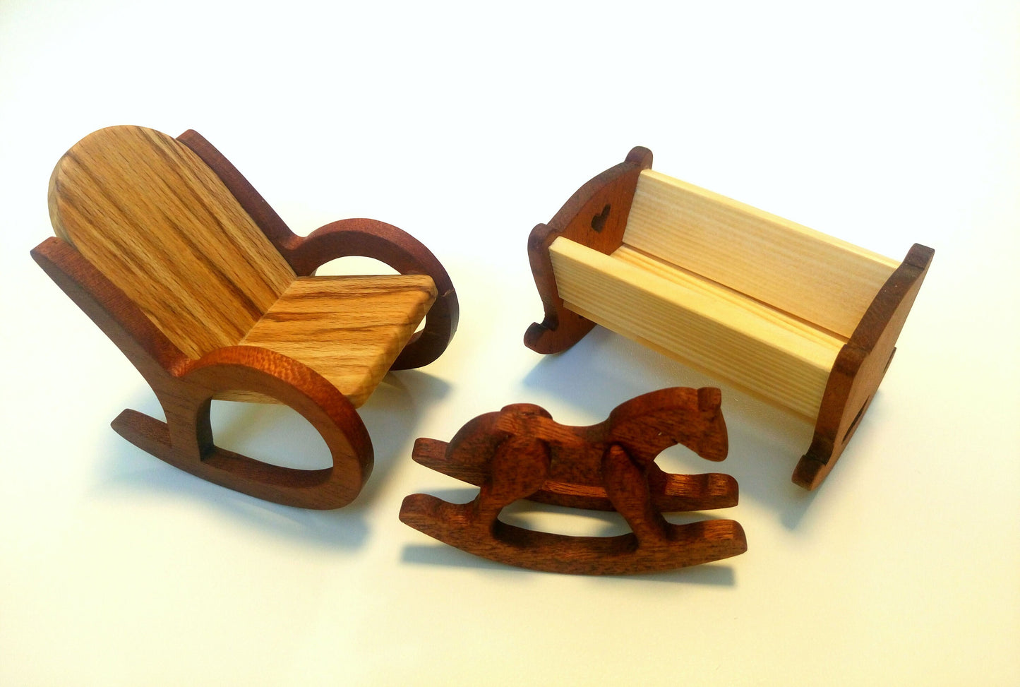 Wooden Furniture set of rocking hourse cradle & rocking chair 1st birthday gift Dollhouse furniture Wooden toy Furniture