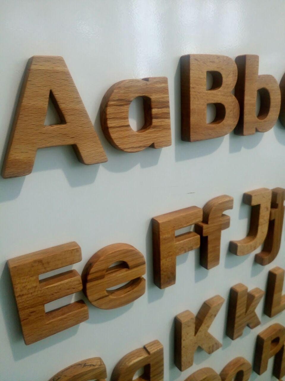 Wooden ABC with Magnets, 1st Birthday gift, Letters Height Uppercase 6cm/2.4inches lowercase 4.3cm/1.7inches, Edusation  eco toy