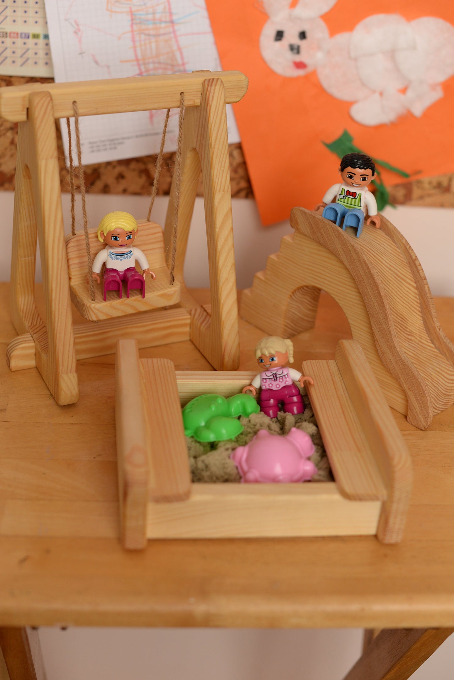 Maileg Furniture Dollhouse montessori Wooden toy set of sandbox swing slide Christmas Kids Gifts Birthday dollhouse waldorf