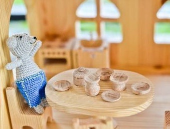 Wooden Kitchen Dish Set Dishes for doll Waldorf toys Wooden toy dishes Wooden Eco Toys Montessori waldorf toy Miniature dishes