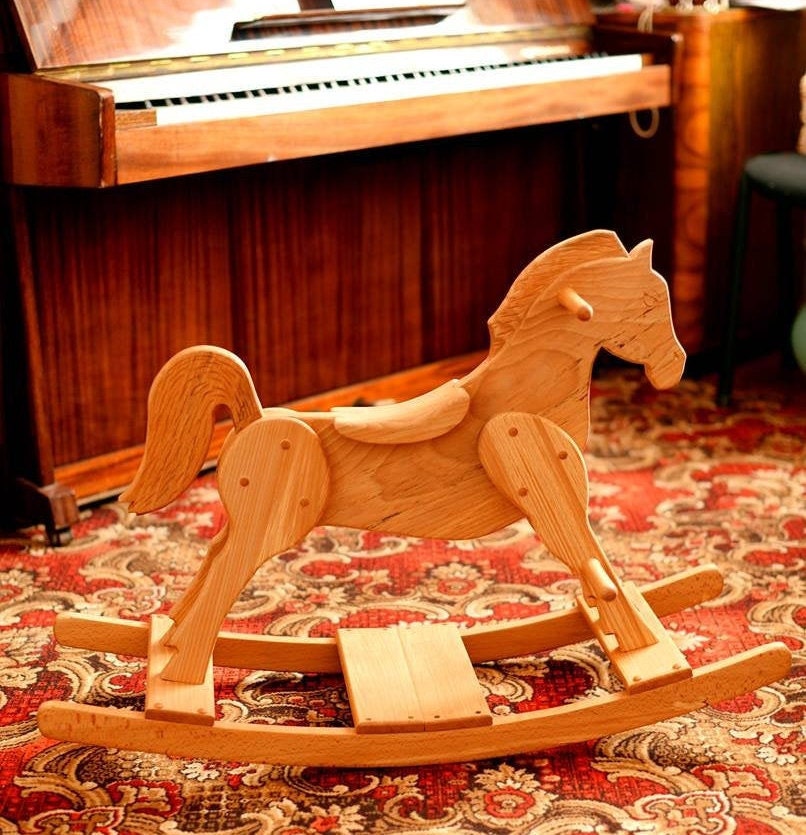 Wooden Rocking Horse Gift for kid Montessori waldorf Personalized Classic Toy Ride On Rocking Toy Wooden carving Education