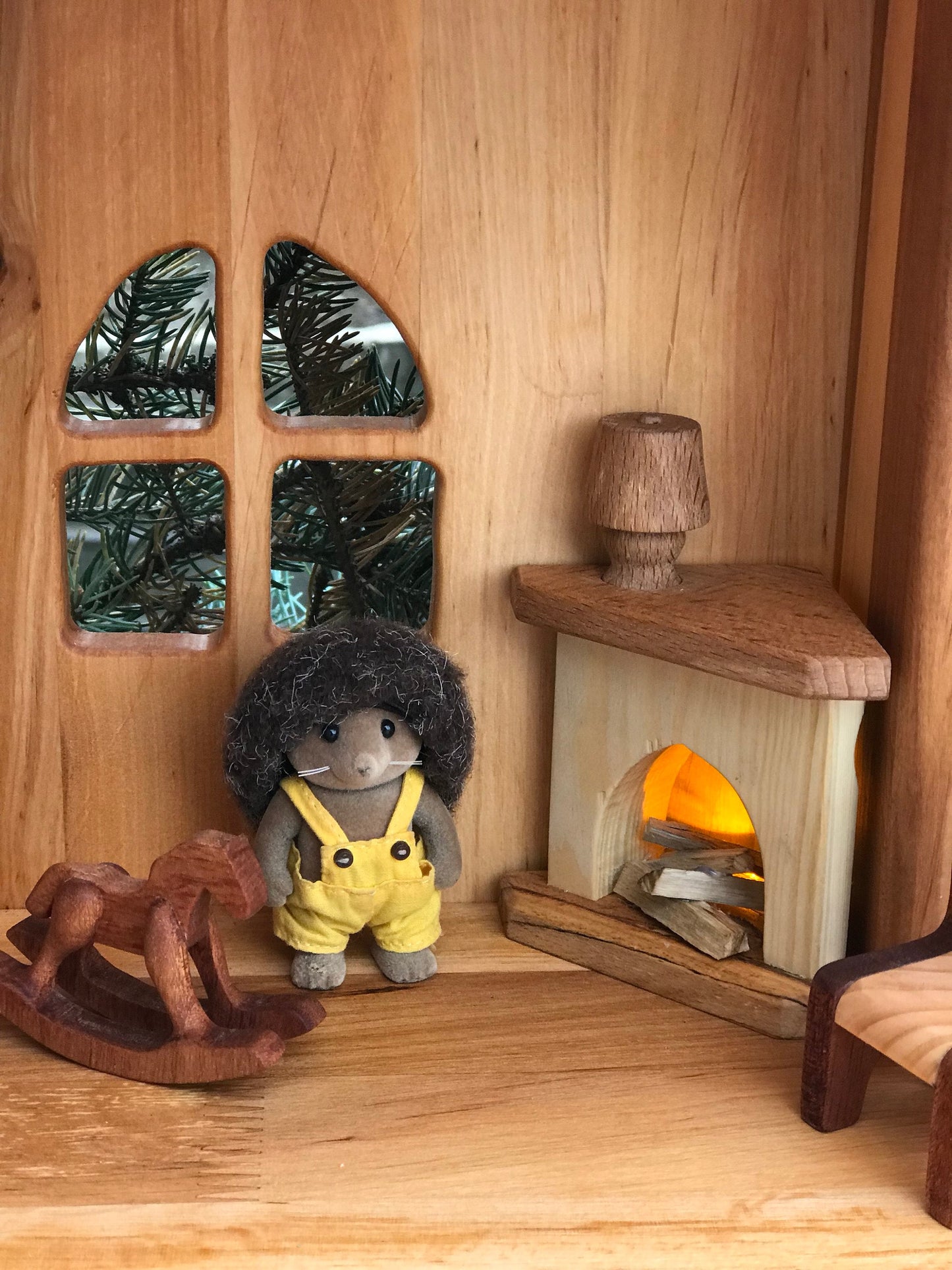 Wooden corner fireplace 1st Birthday Christmas gift Toy for Wooden dollhouse Fireplace scale 1:16 Wooden fireplace Miniature fireplace