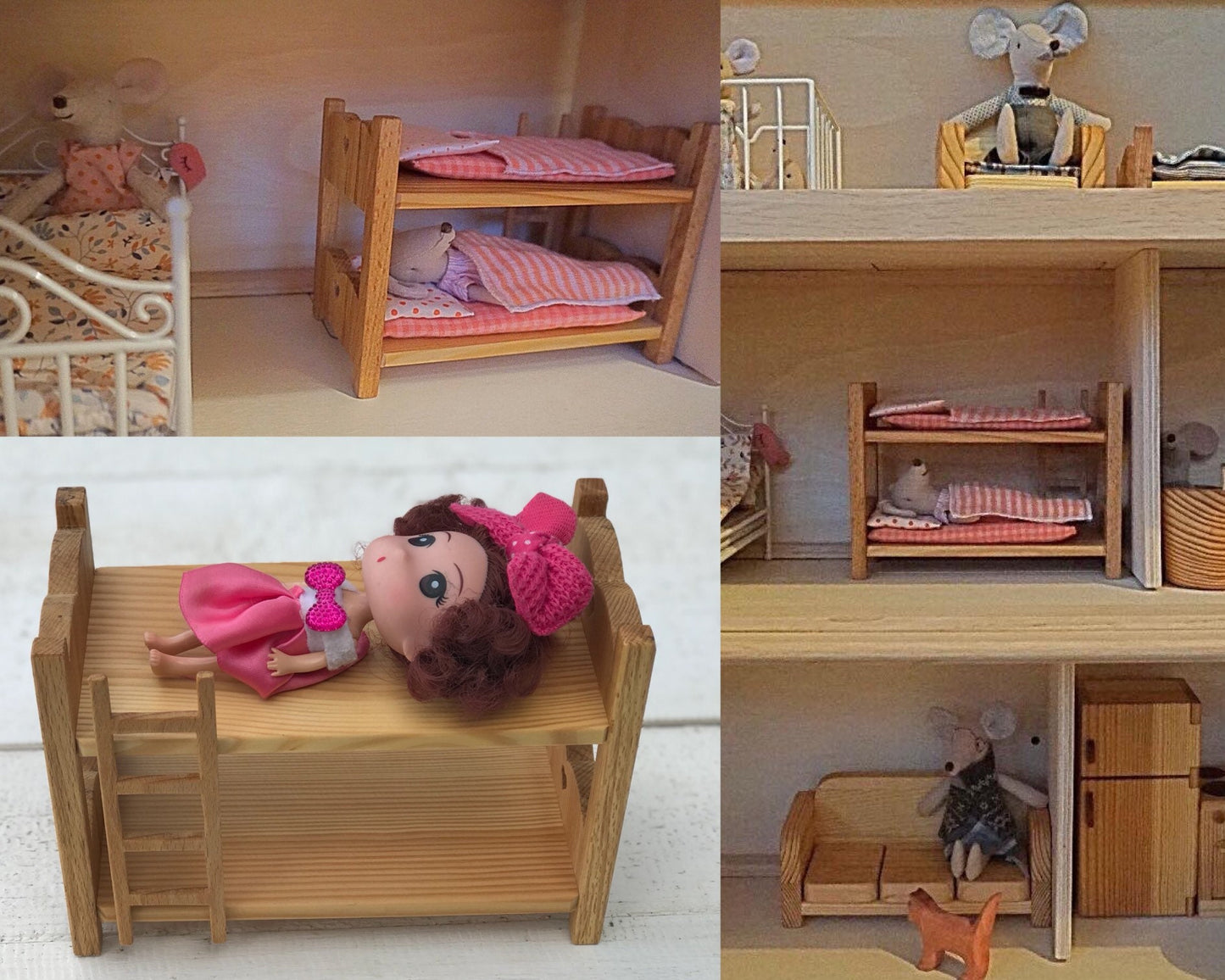 Maileg Wooden bunk bed Two-story bed Christmas kids gift 1st Birthday Niece Toy 1/12 scale Furniture for Doll dollhouse furniture