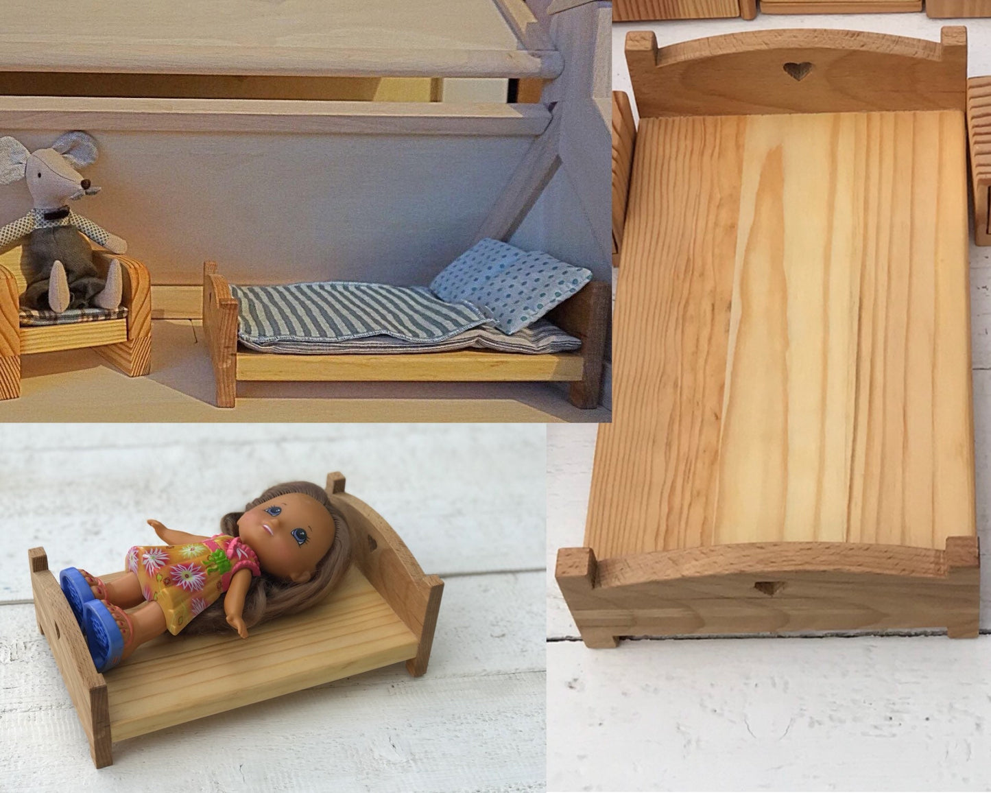 Wooden toy bed Queen bed Toy 1/12 scale Christmas Birthday gift for kid Furniture Doll Size 15cm/6inches furniture Handmade Eco Friendly Toy