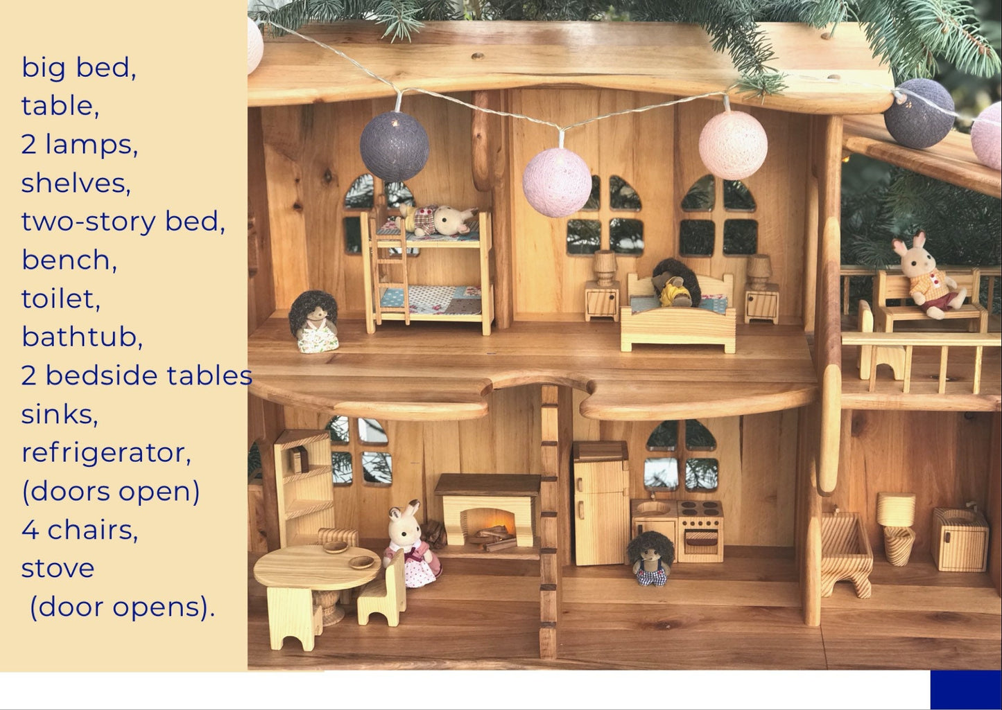 Large Alder wood Dollhouse Christmas gift for kid 1/16 Dollhouse with Furniture Wooden eco toys Personalized Dollhouse kit