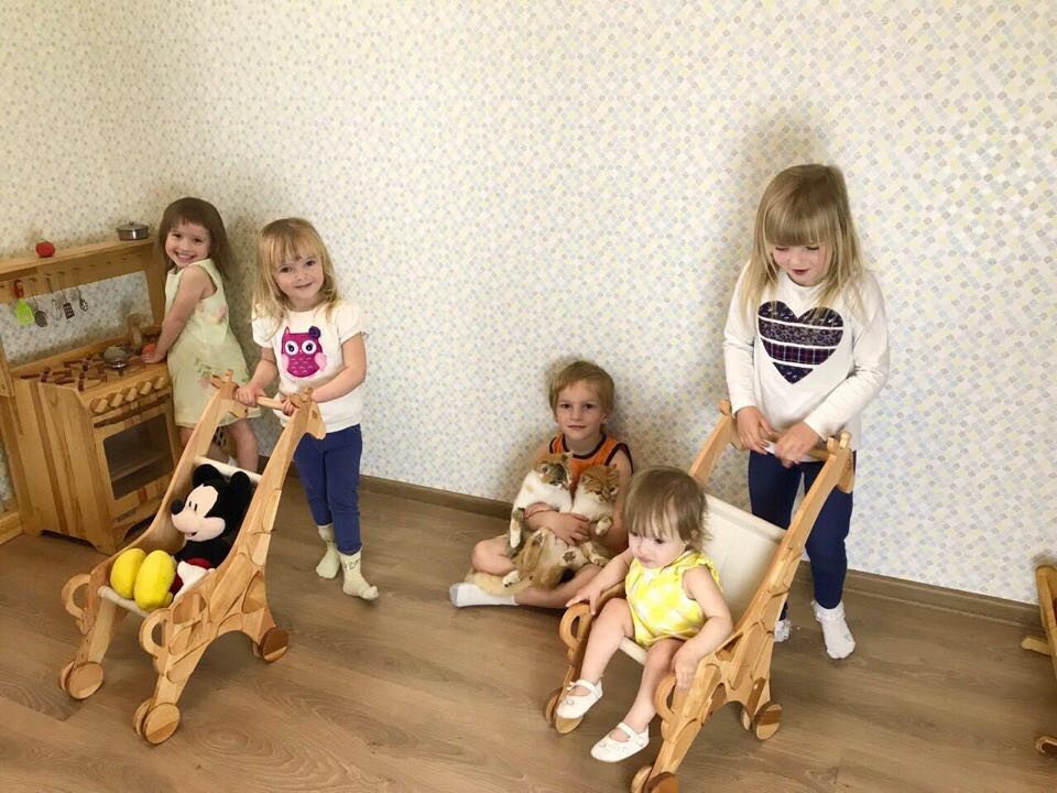 Wooden stroller for dolls Gift for a kid Stroller in a shape of giraffe Montessori waldorf education toy Wooden eco Personalized toy