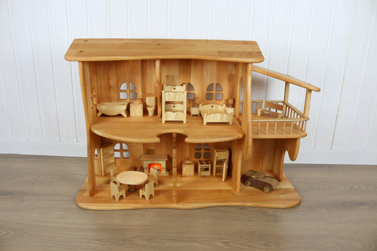 Large Alder wood Dollhouse Christmas gift for kid 1/16 Dollhouse with Furniture Wooden eco toys Personalized Dollhouse kit