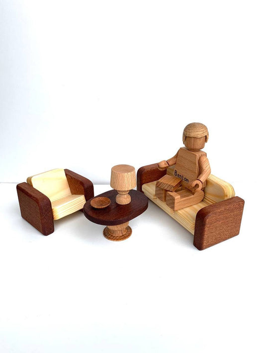 Wooden furniture toy set couch & sofa Christmas Kids Gifts1st Birthday RED Wooden toy furniture dollhouse scale 1:16 Wooden eco toy