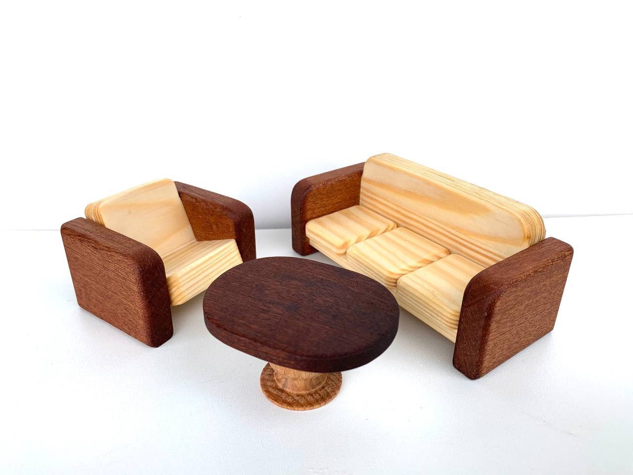 Wooden furniture toy set couch & sofa Christmas Kids Gifts1st Birthday RED Wooden toy furniture dollhouse scale 1:16 Wooden eco toy