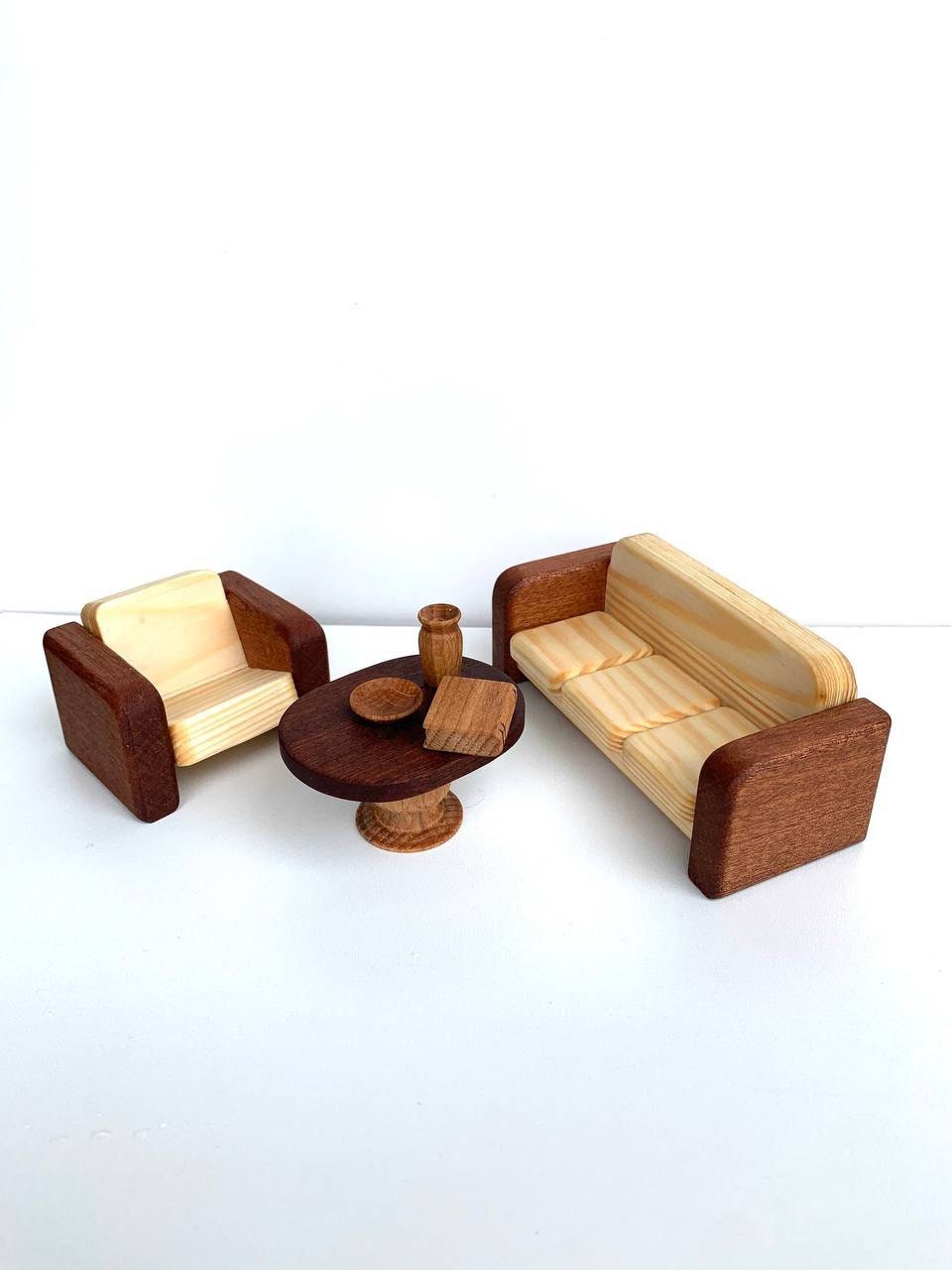 Wooden furniture toy set couch & sofa Christmas Kids Gifts1st Birthday RED Wooden toy furniture dollhouse scale 1:16 Wooden eco toy