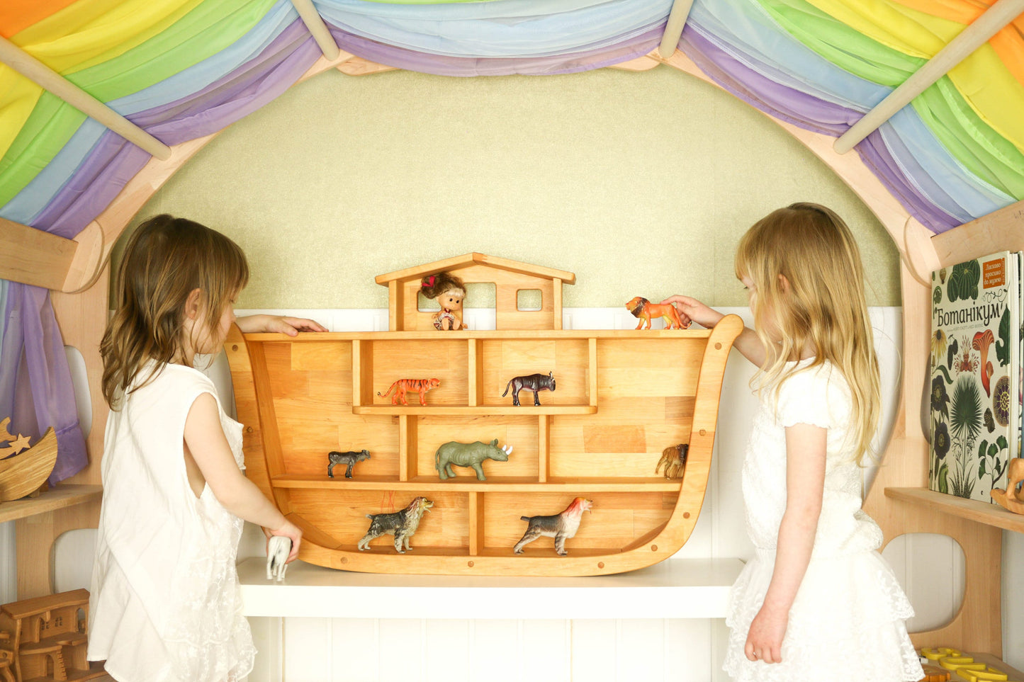 Wooden shelf "Noah's ark", Wooden ark, Personalized gift, Miniature Ark, Bar Bat Mitswa Gifts, Noah's Ark Bible Story, Book shelf