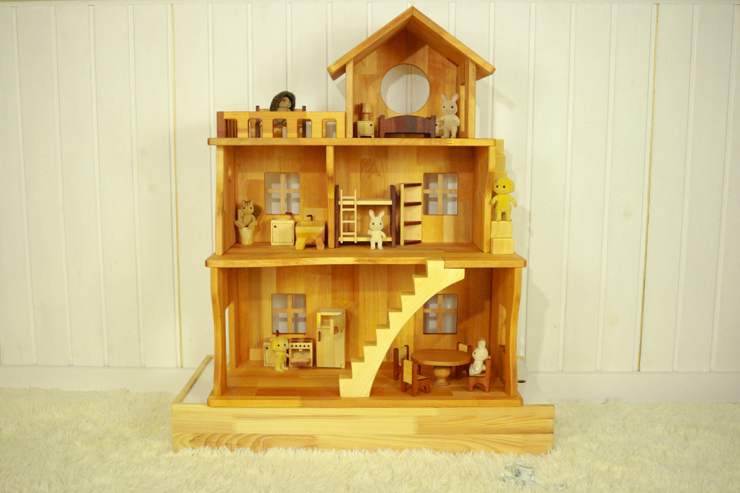 Wooden Dollhouse Kit Kids Gifts Birthday Dollhouse with Red wood furniture Alder wood Dollhouse 1:16 Scale Montessori waldorf toy