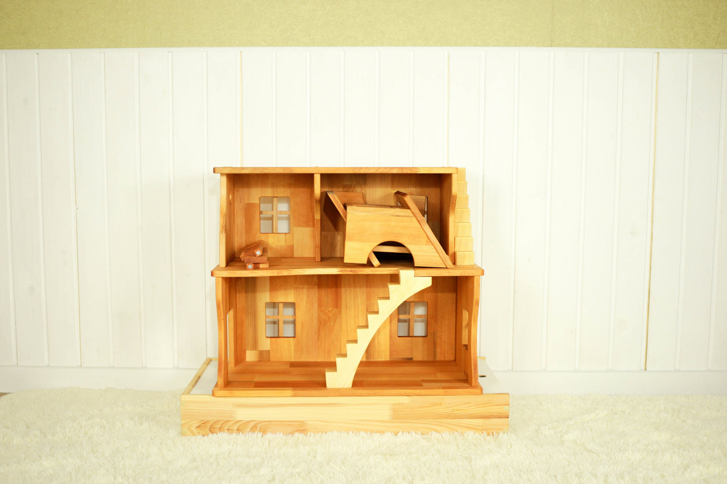 Wooden Stackable Dollhouse Kit Birthday gift for kid Three story dollhouse 1:16 Scale 3/4,Alder/Maple Wooden Eco toy Dollhouse kit