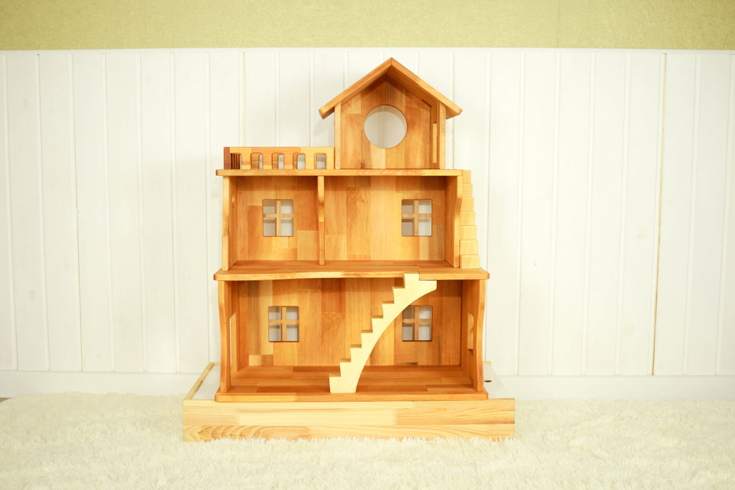 Wooden Stackable Dollhouse Kit Birthday gift for kid Three story dollhouse 1:16 Scale 3/4,Alder/Maple Wooden Eco toy Dollhouse kit