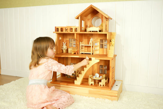 Wooden Stackable Dollhouse Kit Birthday gift for kid Three story dollhouse 1:16 Scale 3/4,Alder/Maple Wooden Eco toy Dollhouse kit