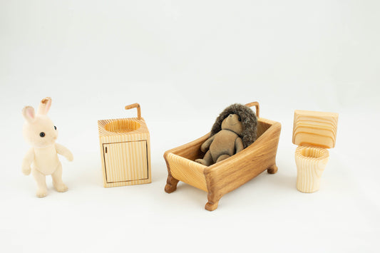 Dollhouse Furniture montessori Wooden bathroom set toy furniture Kids Christmas Gift Birthday Bathroom toy furniture scale 1/16 waldorf  eco