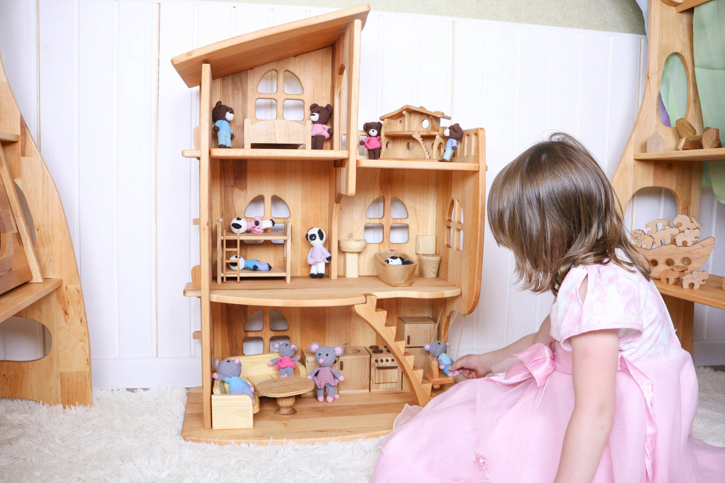 Maileg Dollhouse Assembly Kit Birthday kids Furniture Set Christmas Kids Gifts Wooden Stackable Dollhouse furniture 1:12 Scale Montessori