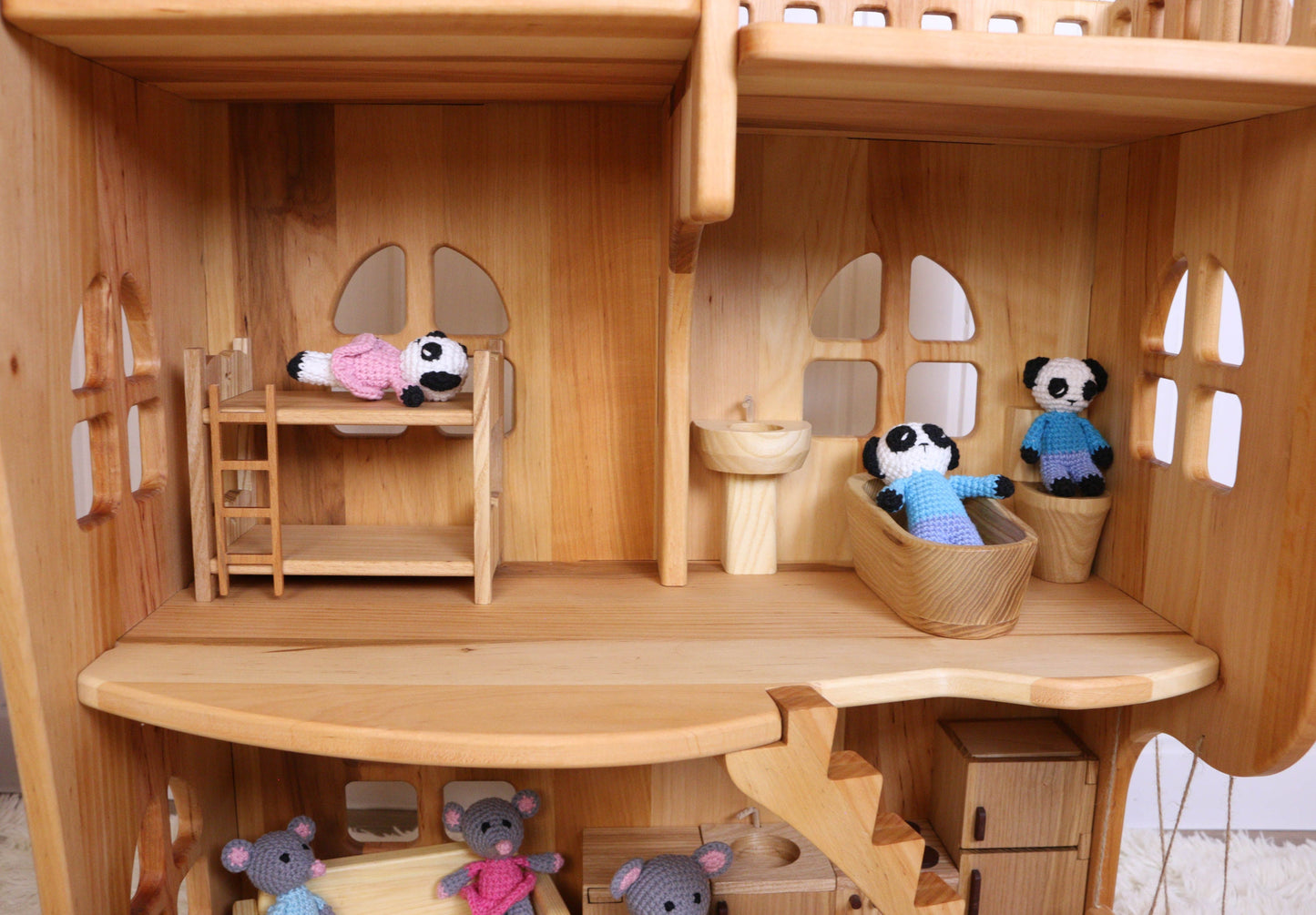 Dolls dollhouse Animals Panda Dolls Amigurumi Panda Family mom dad son daughter Knitted animal Plush Panda knitted toys doll house