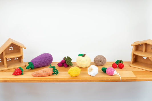 Crochet Vegetable and fruit Waldorf Montessori toys pretend play food amigurumi 1st Birthday Gift Playtent Indoor Playground Lemonade Stand