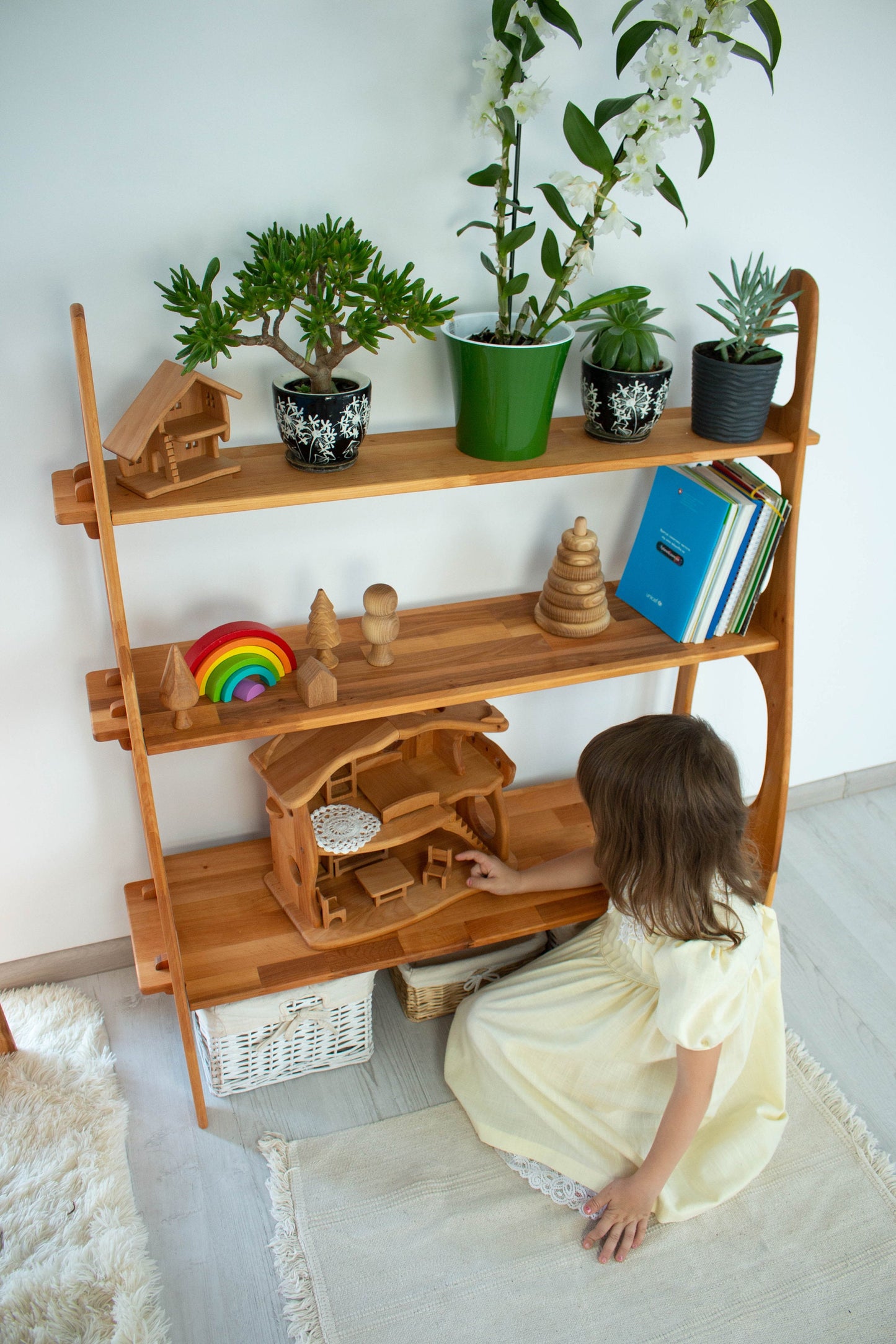 Montessori wooden shelf Kids Gifts Nursary Decor Freestanding Shelf Toddler Book Shelf Furniture for Play Room Open Stand 1st Birthday