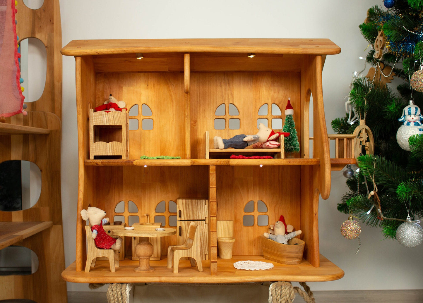 Maileg dollhouse kids gift Waldorf dollhouse kit With furniture Christmas kids gift 1st Birthdfay Alder Wood 1:12 Scale Handmade Wooden toy