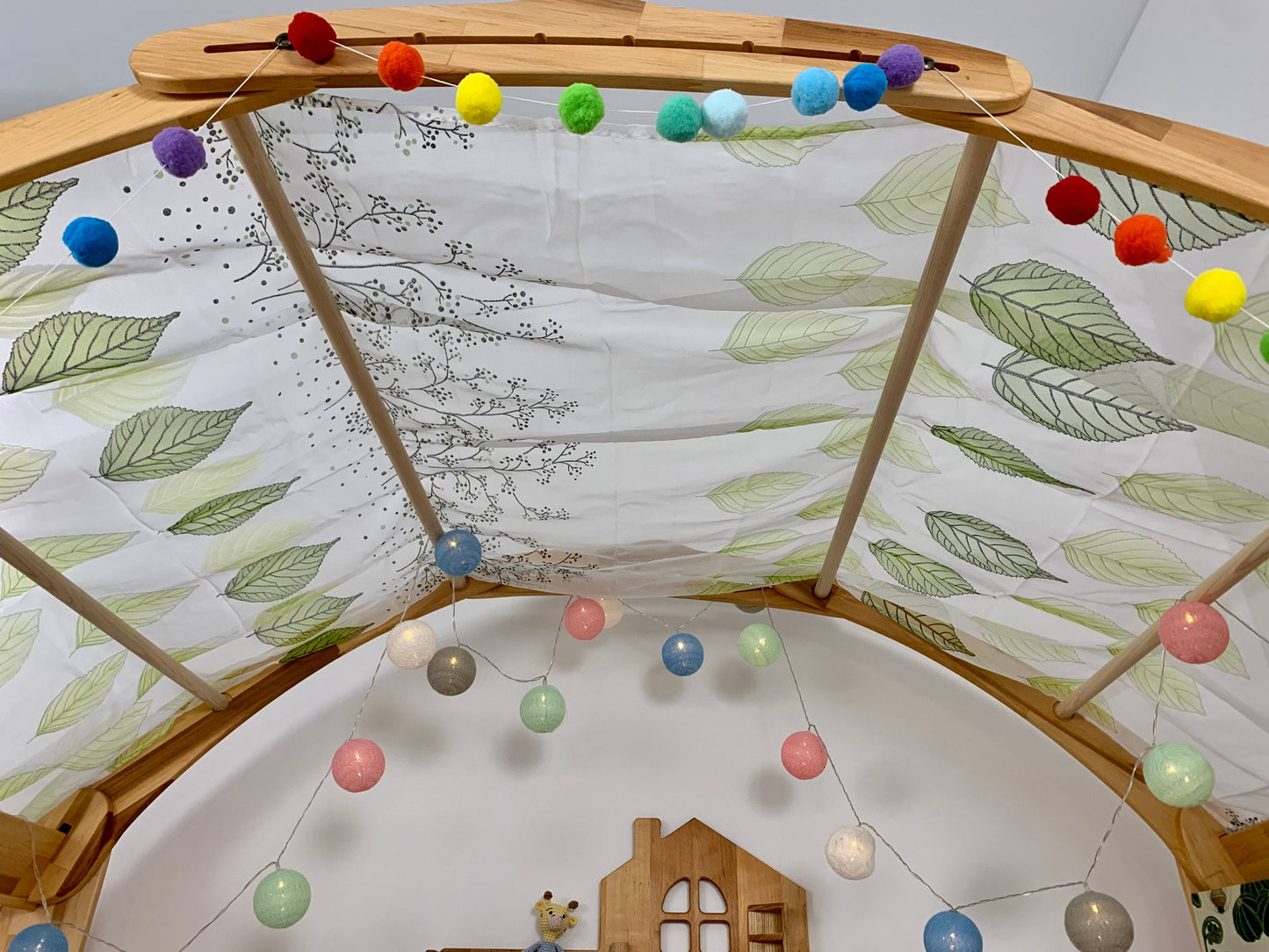 Waldorf fabric Green Spring leaves Canopy for Playstands Kids Birthday gift Scarf Chiffon fabric Canopy for playhouse Montessori Toy