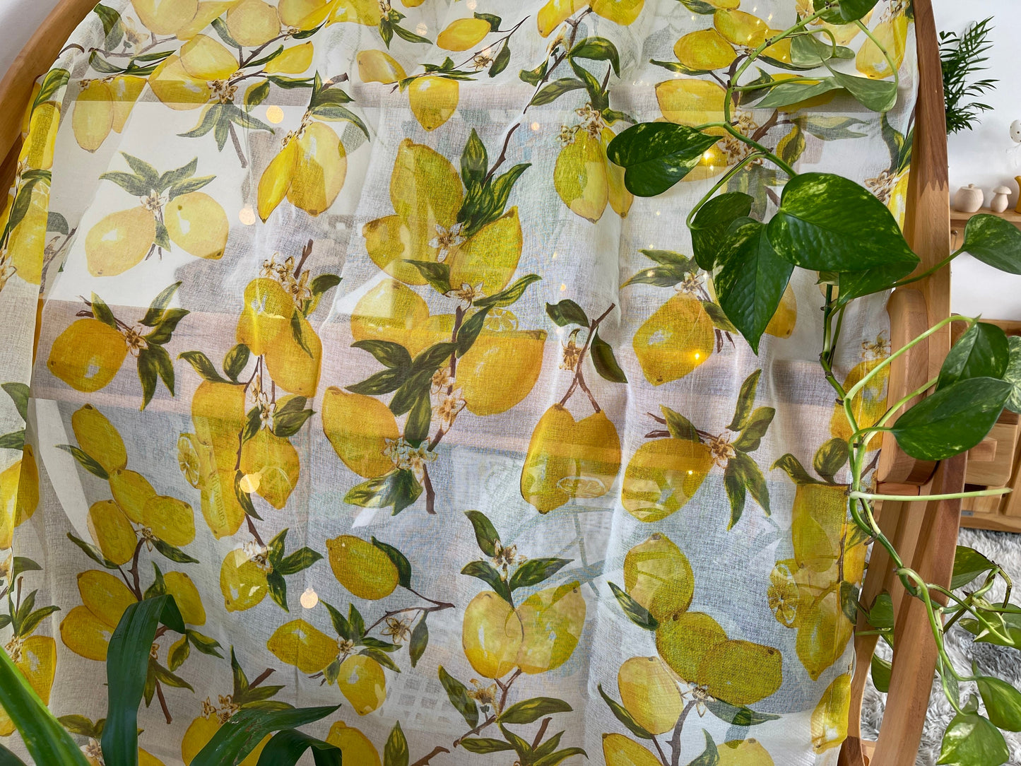 Waldorf fabric Yellow Lemon Summer leaves Canopy for Playstands Kids Birthday gift Scarf Chiffon fabric Canopy for playhouse Montessori Toy