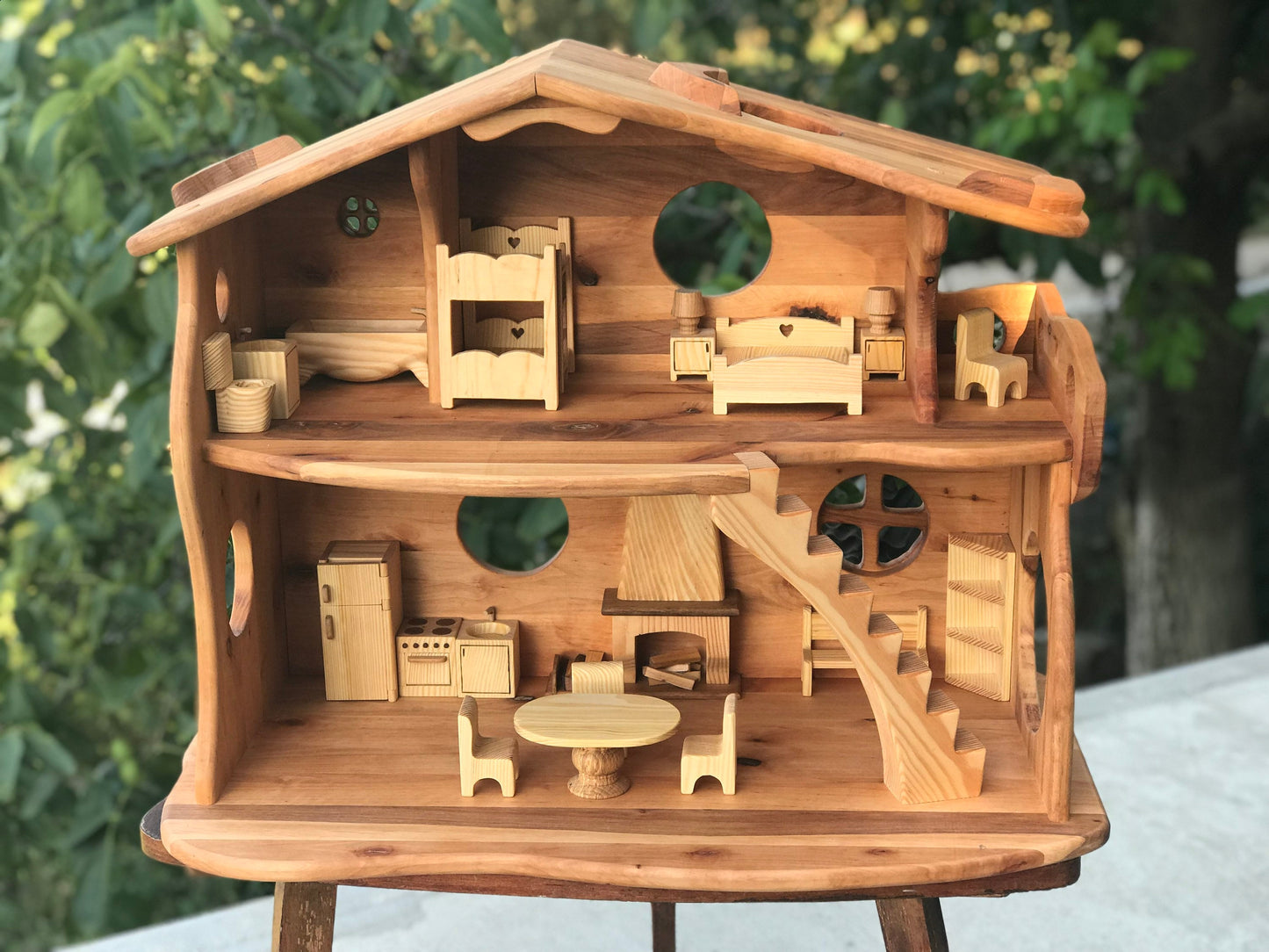 Large Dollhouse with Fireplace & Furniture 1:16 Scale Christmas kids gift 1st Birthday Niece gift Alder-Wood Fairy Forest Creatures